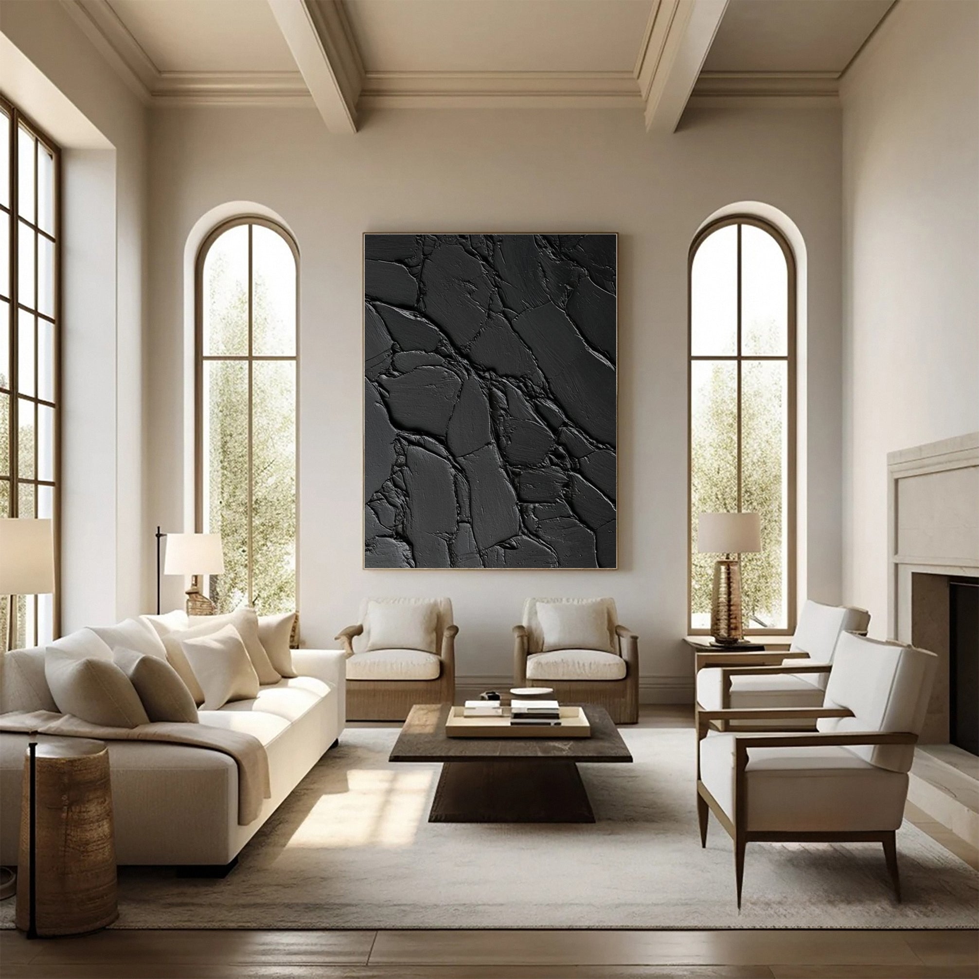 Sleek Elegance Contemporary Large Black Textured Wall Art #MMA 119