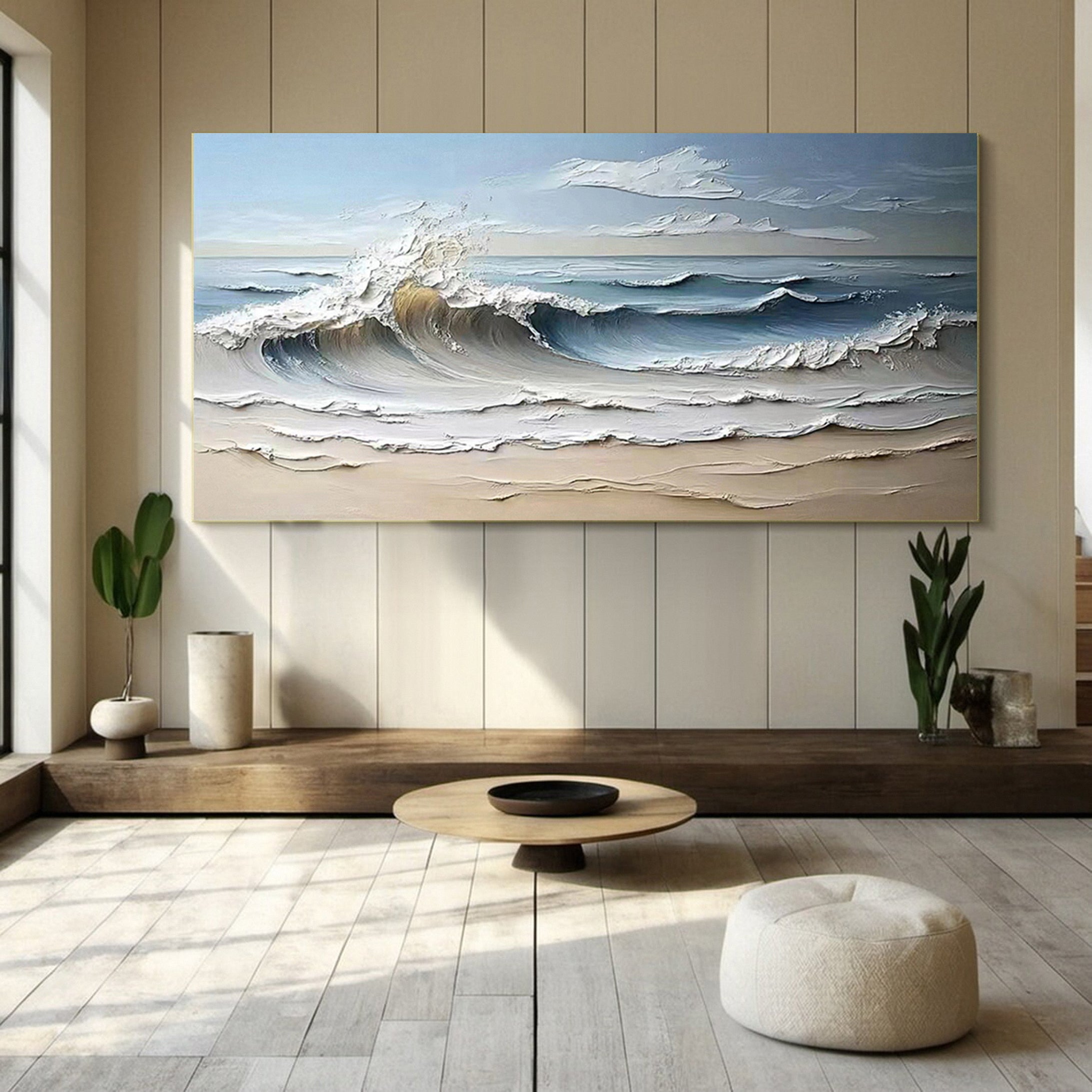 Luxurious Textured Abstract Canvas Art Large Ocean Waves #OS 005