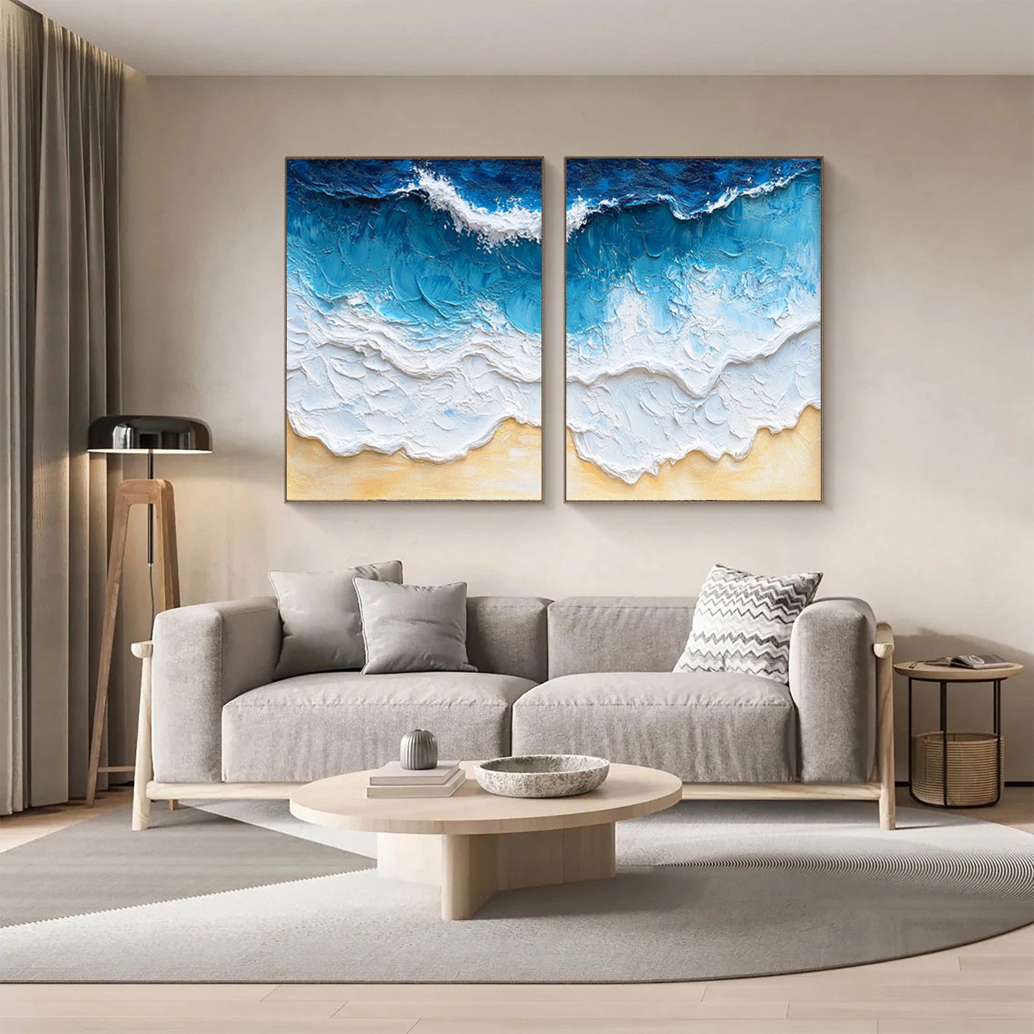 Marine Majesty Large Wall Canvas Set Captivating Sea Waves #OS 011