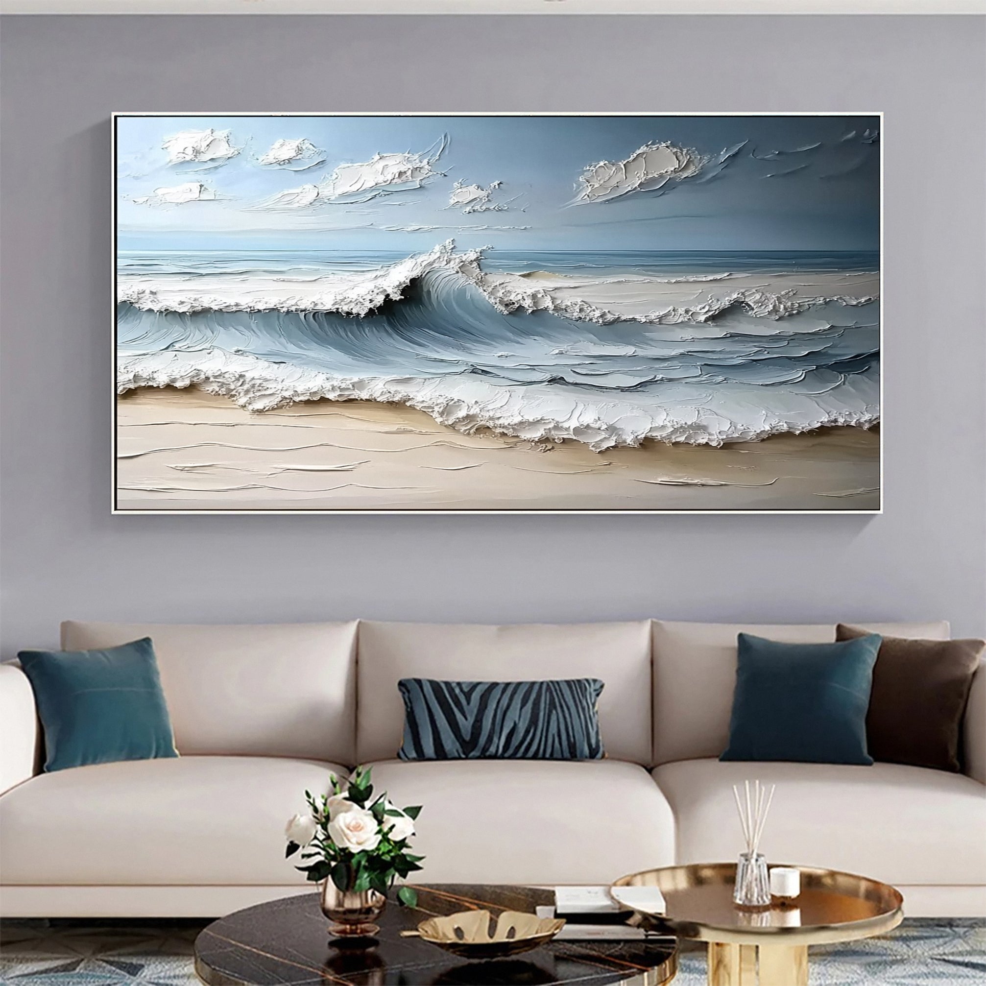 Abstract Seascape Canvas Textured Waves for Elegant Interiors #OS 023