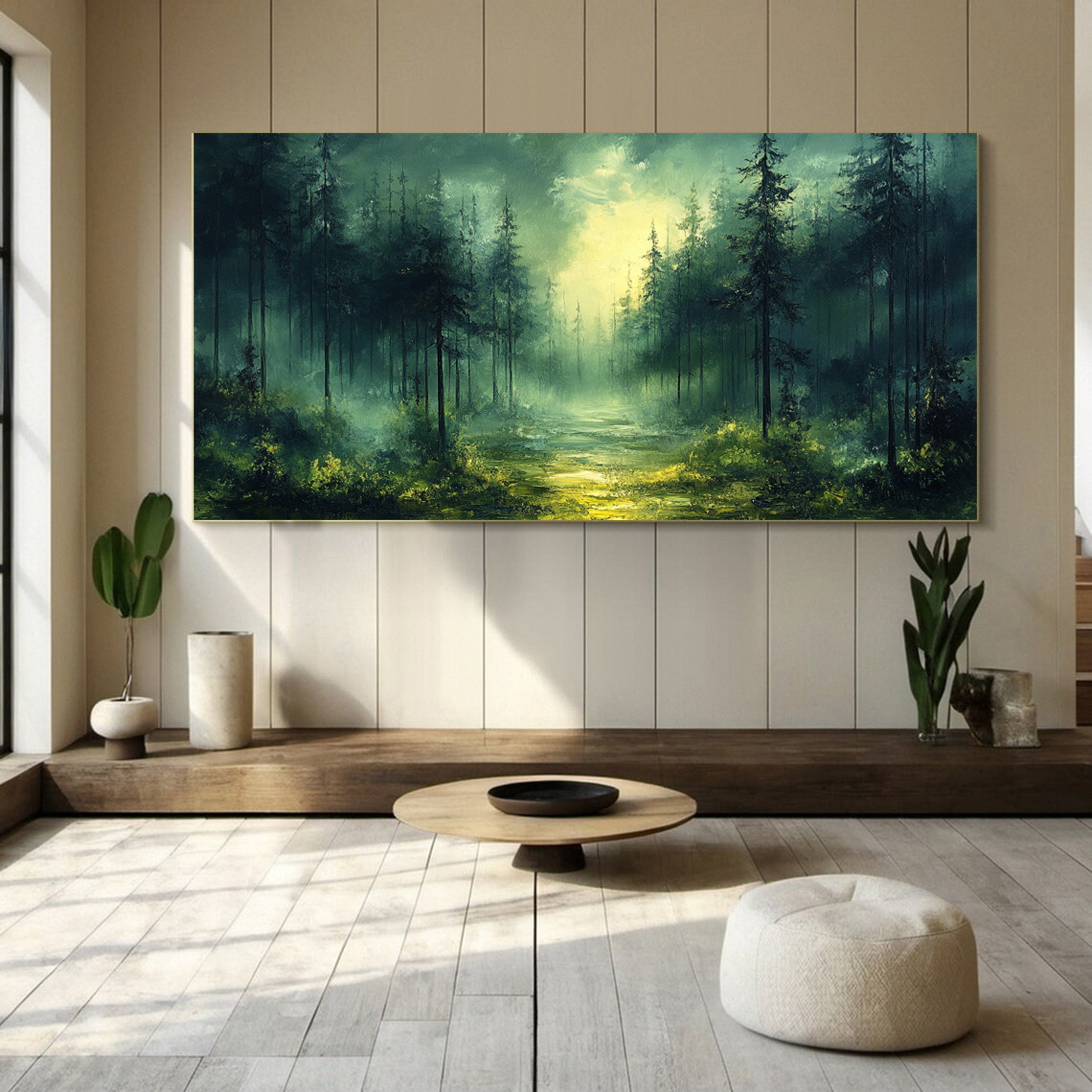 Mystic Mountains Serene Forest Landscape Canvas Wall Art #FT 036