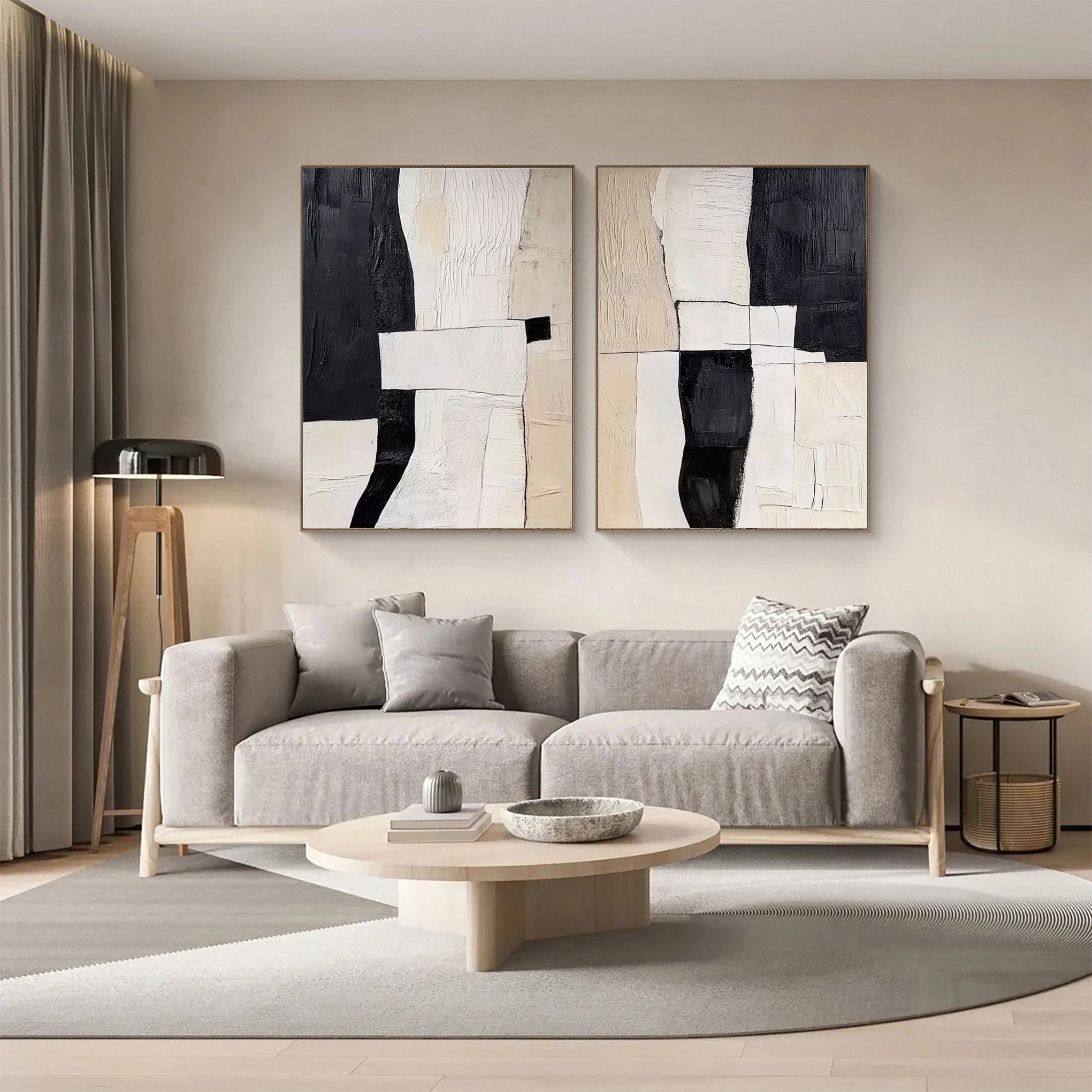 Modern Contrast Bold Abstract Canvas Art Set Of 2 #MMAS 056