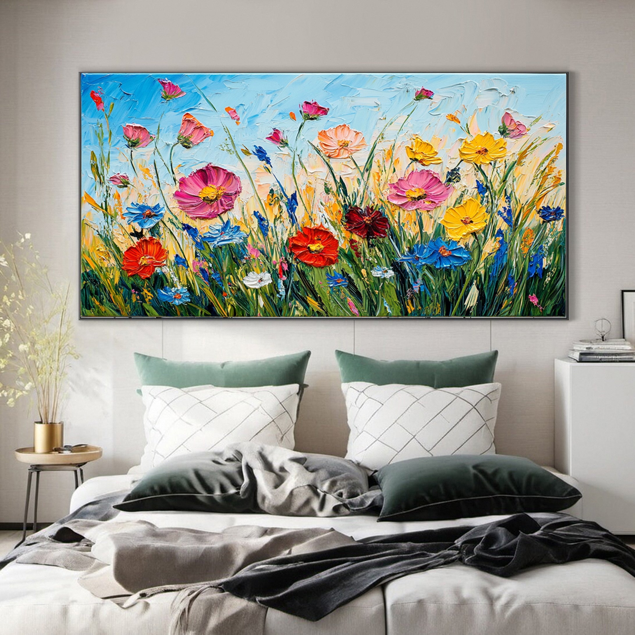 Meadow's Embrace Vibrant Flower Field Canvas Colorful Art #FT 020