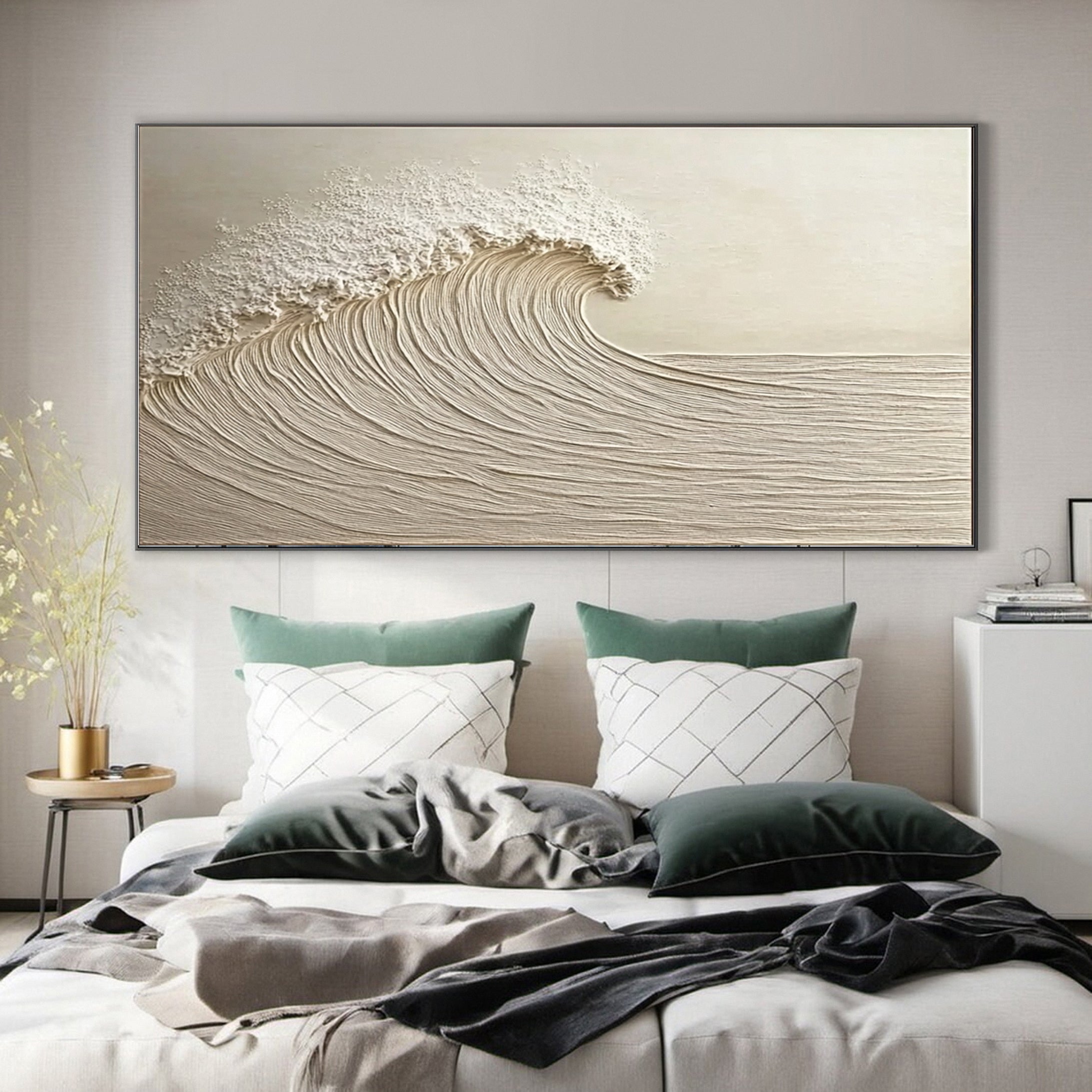 Neutral Toned Wave Large Ocean Textured Wall Art #OS 048