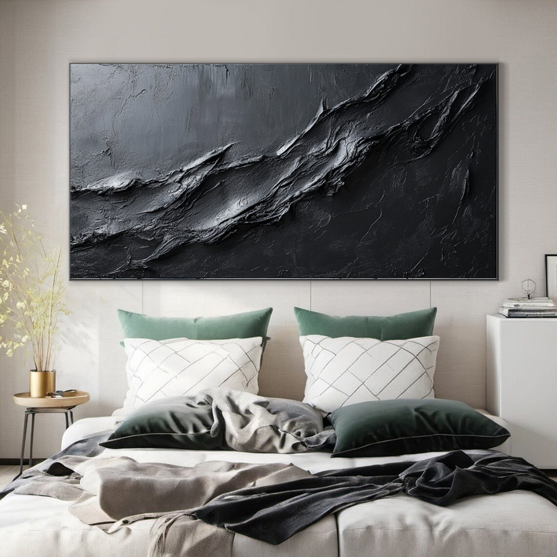 Luxurious Depths Large Black Textured Abstract Canvas Art #MMA 113