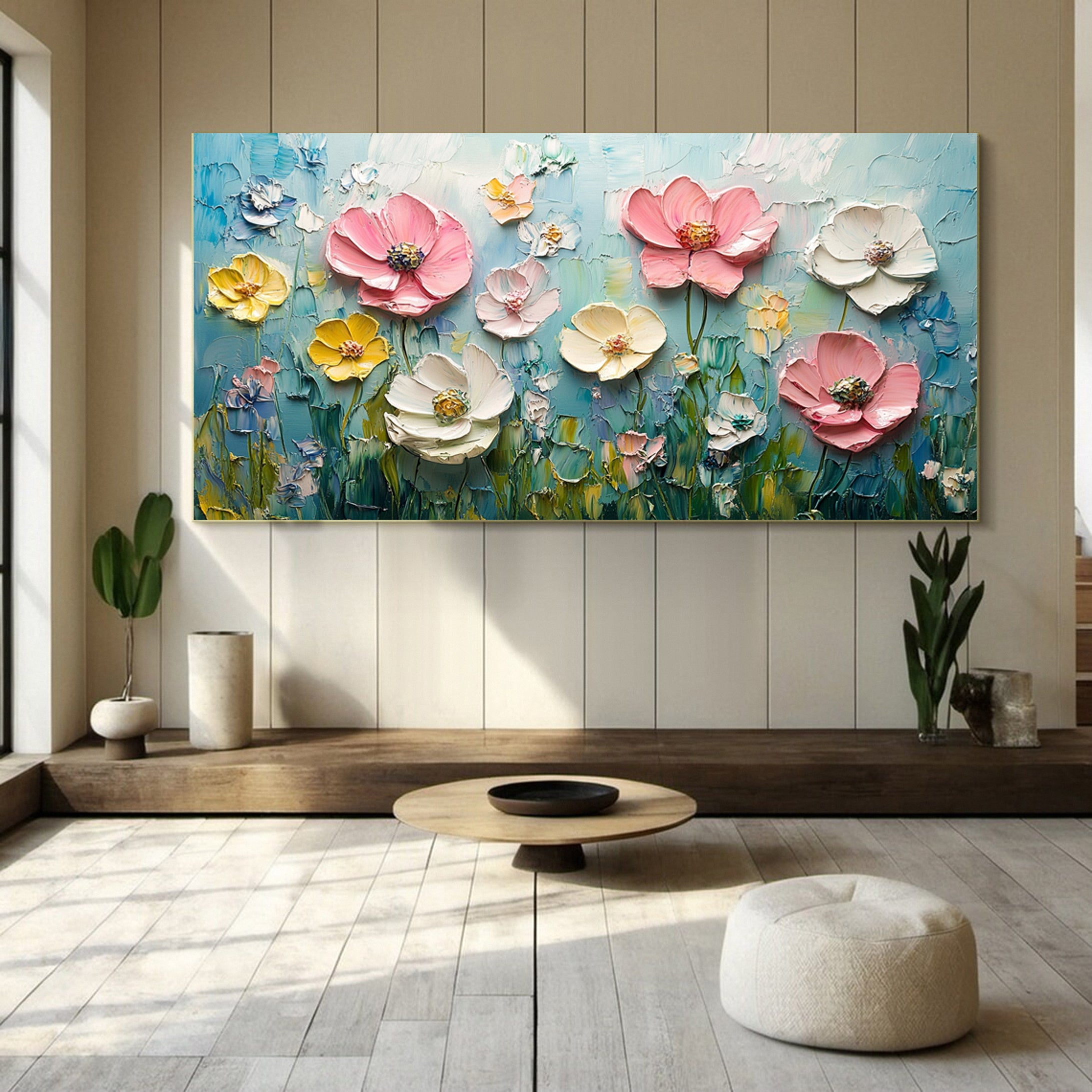 Bloom Horizon Textured Floral Oil Painting Colorful Wall Art #FT 022