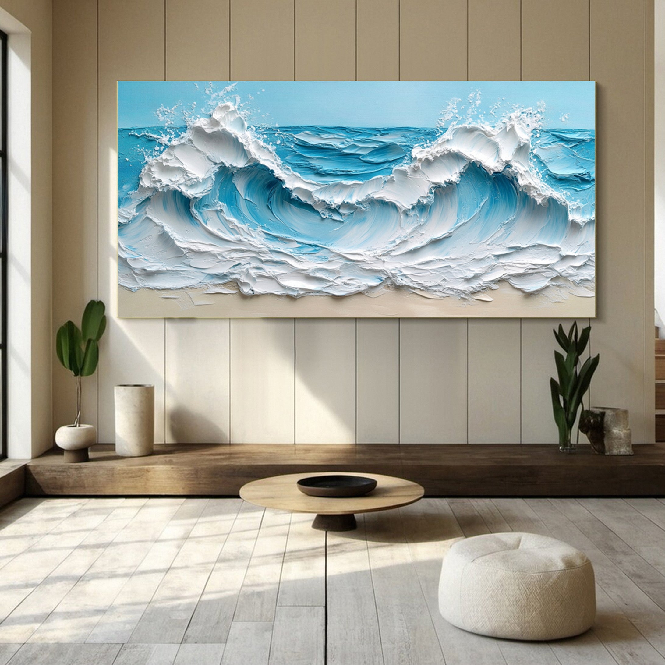 Crashing Waves Textured Artwork Luxurious Ocean Wall Canvas #OS 015