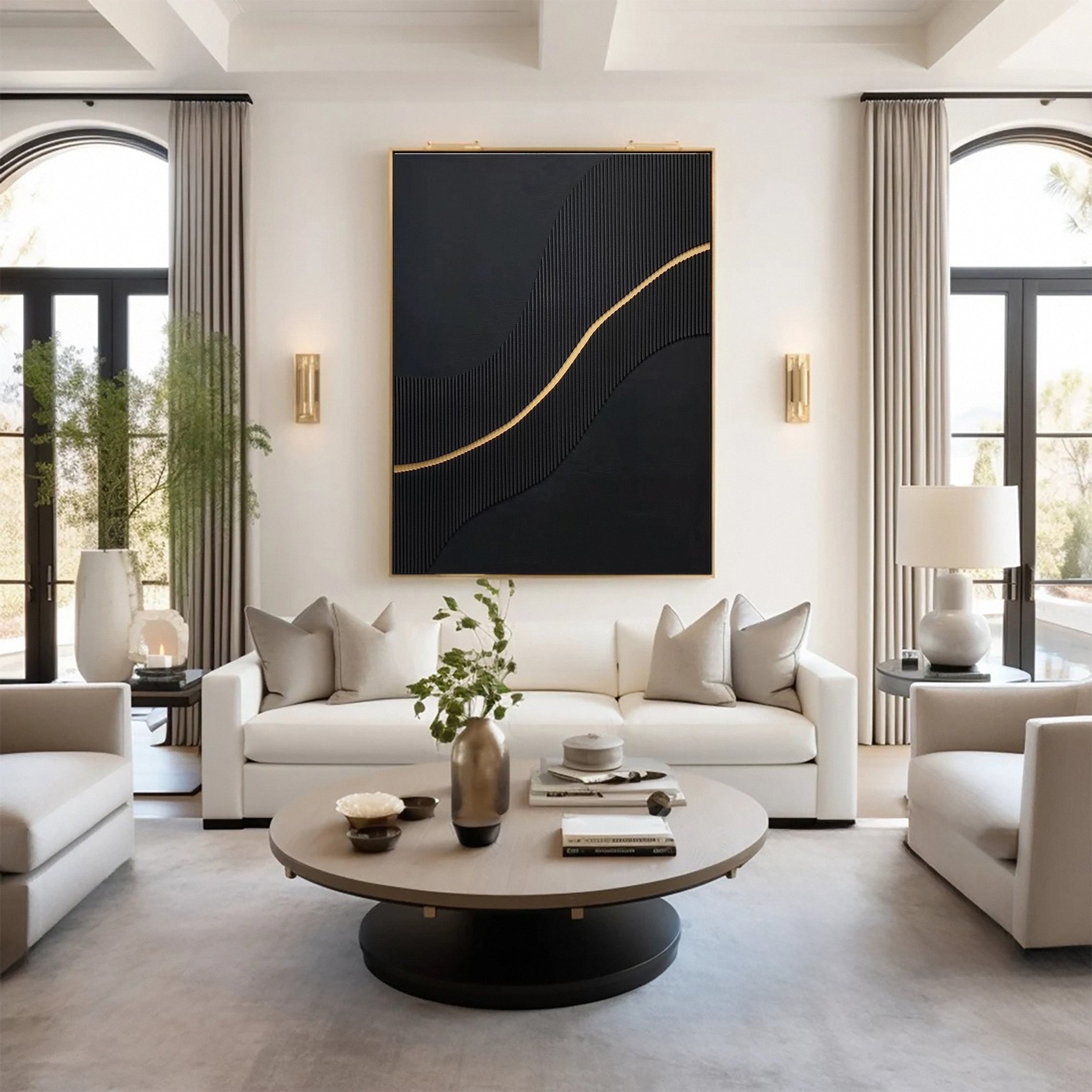 Golden Sway Chic Black and Gold Large Textured Wall Art #MMA 127