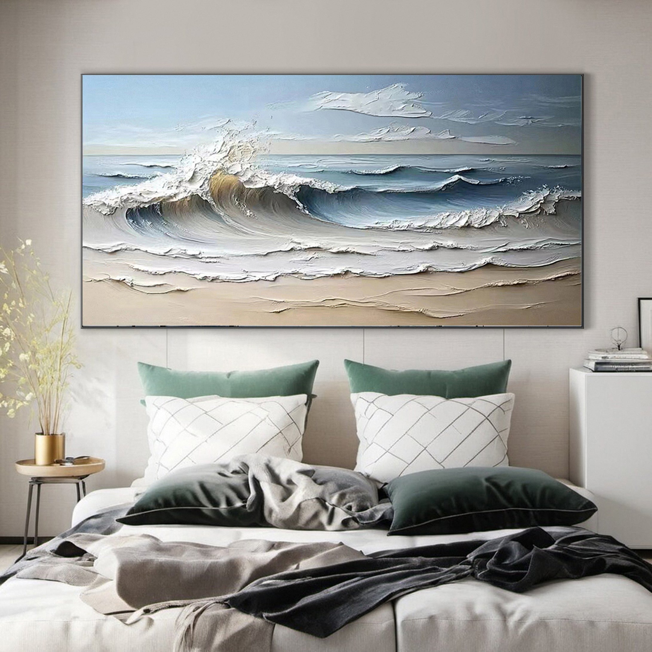 Luxurious Textured Abstract Canvas Art Large Ocean Waves #OS 005