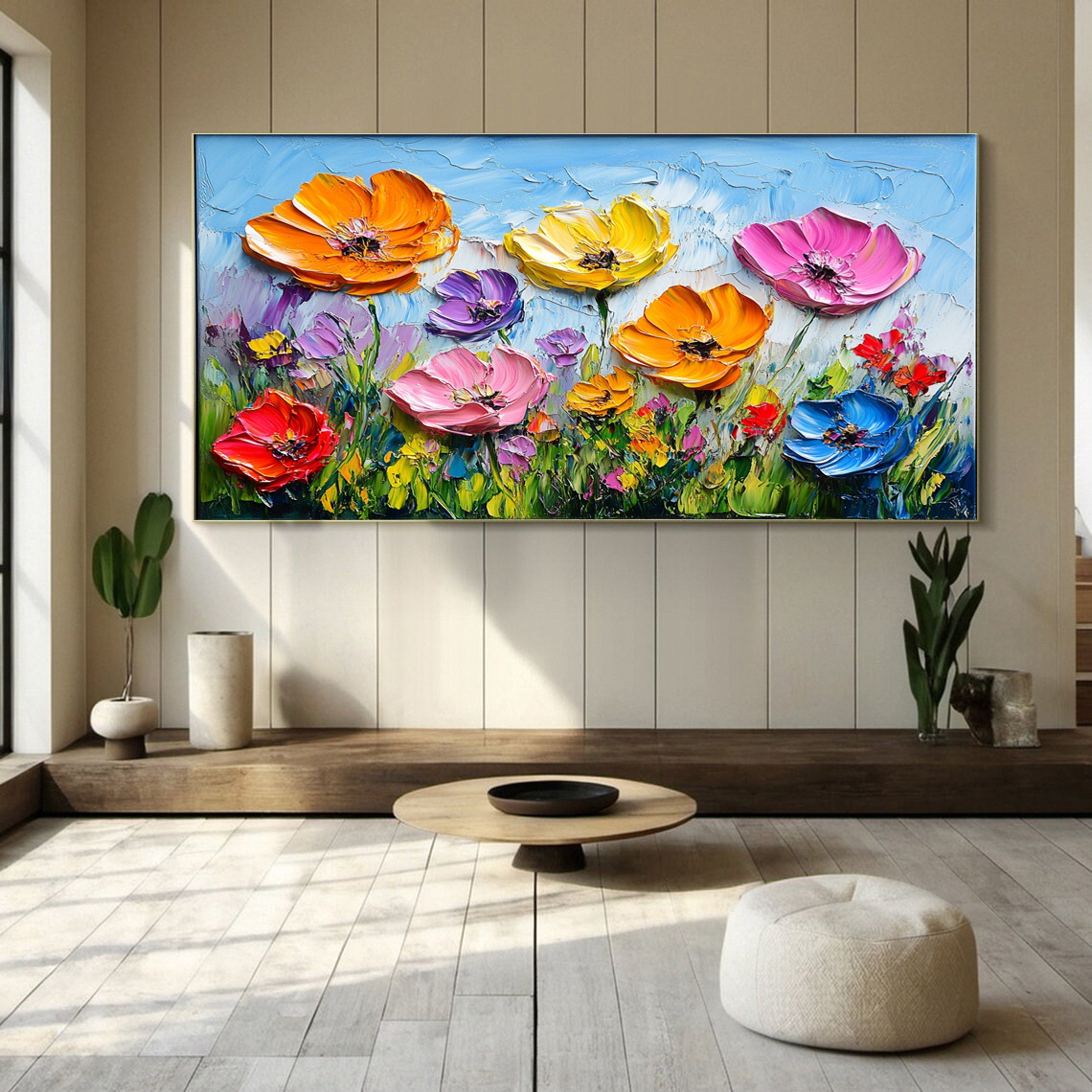 Meadow's Embrace Vibrant Flower Field Canvas Colorful Art #FT 021