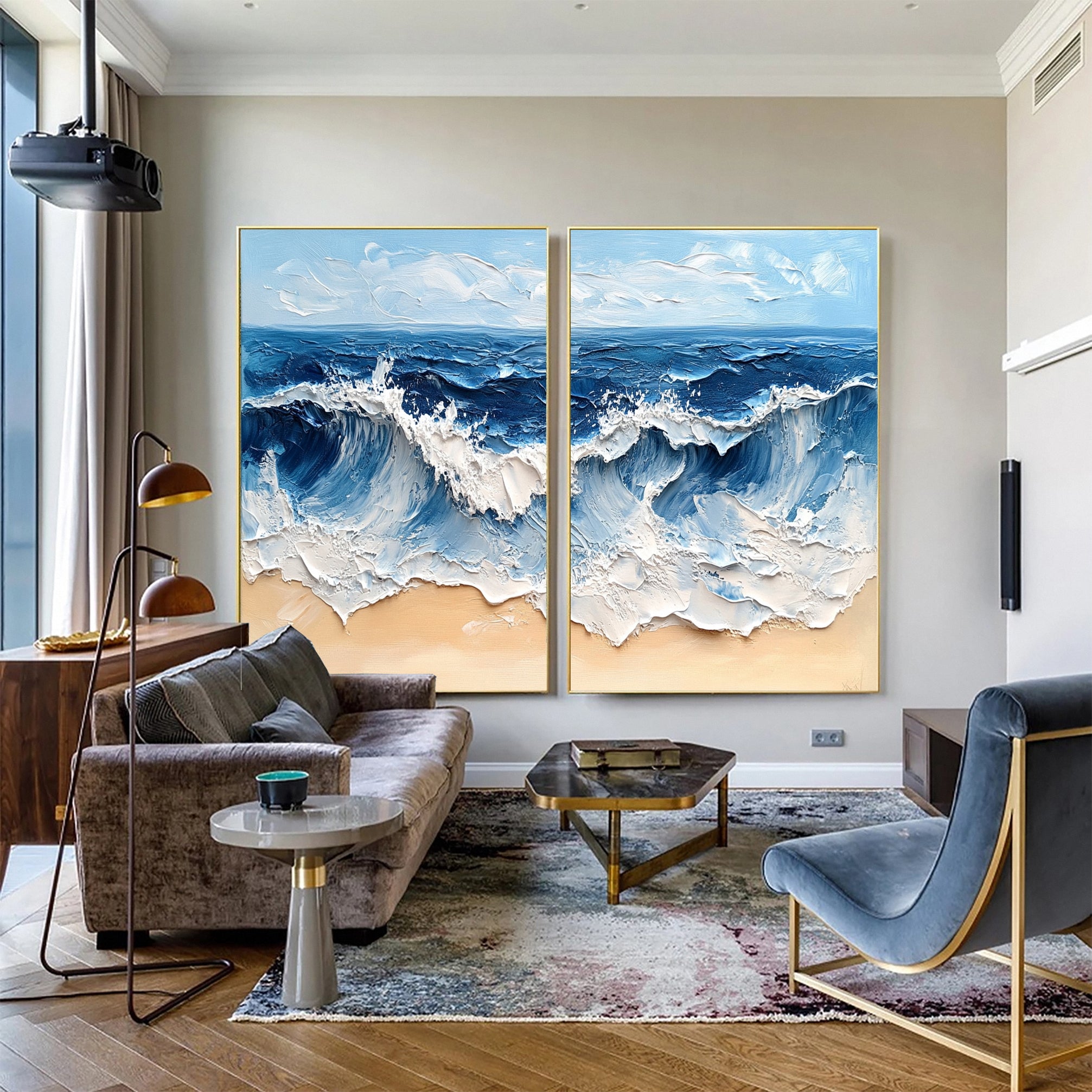 Coastal Tempest Textured Ocean Wave Art Set for Modern Living #OS 033