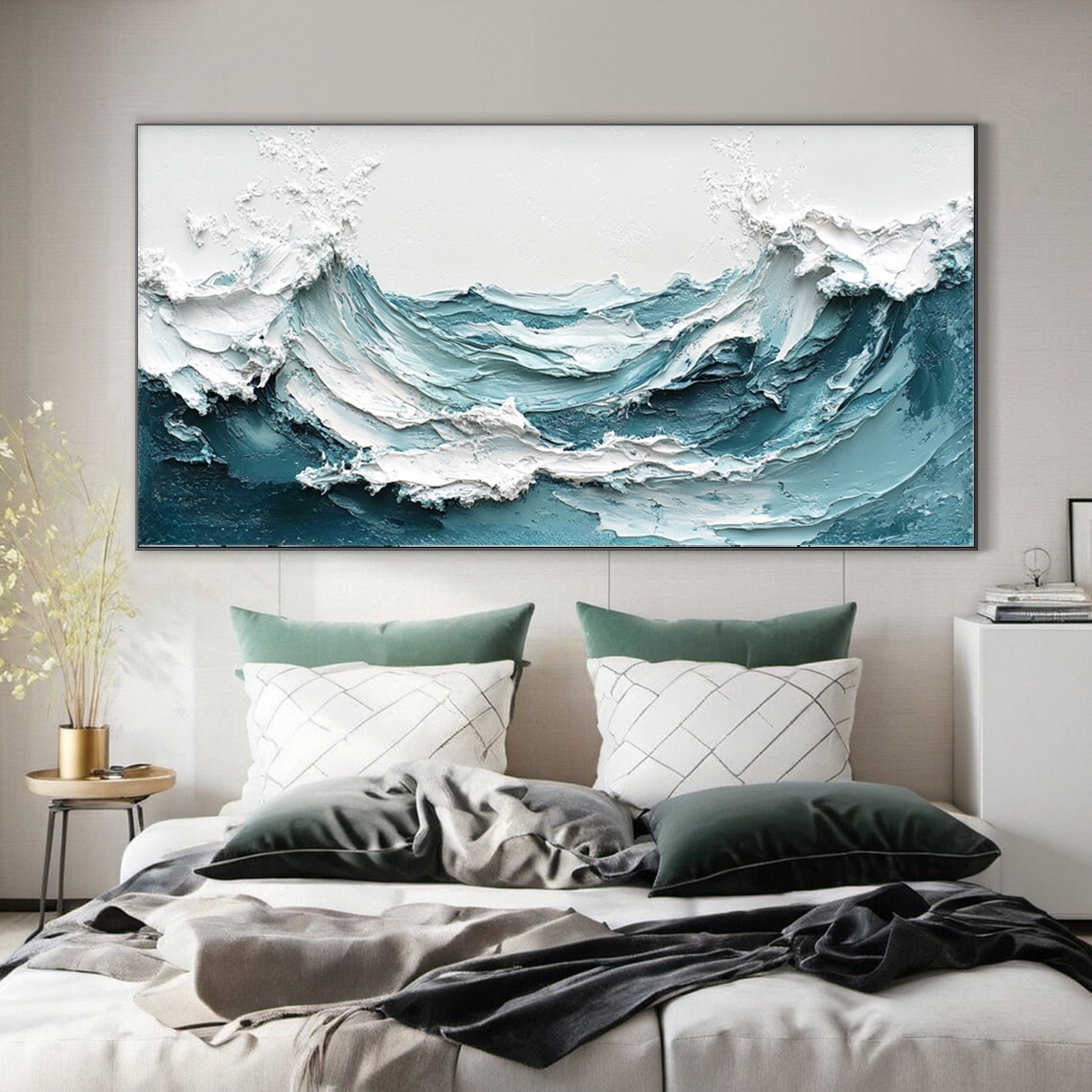 Crashing Waves Textured Artwork Luxurious Ocean Wall Canvas #OS 016