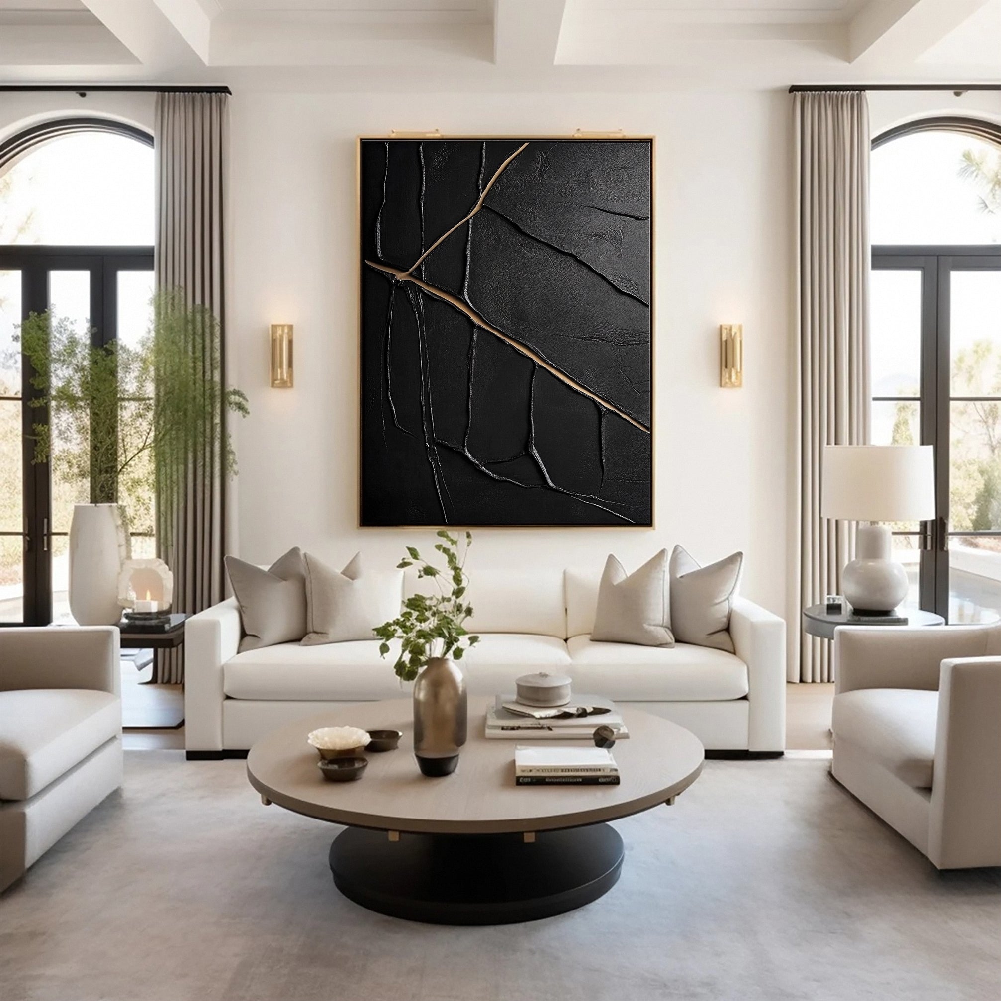 Golden Cracks Black Modern Abstract Art for Elegant Interiors #MMA 110