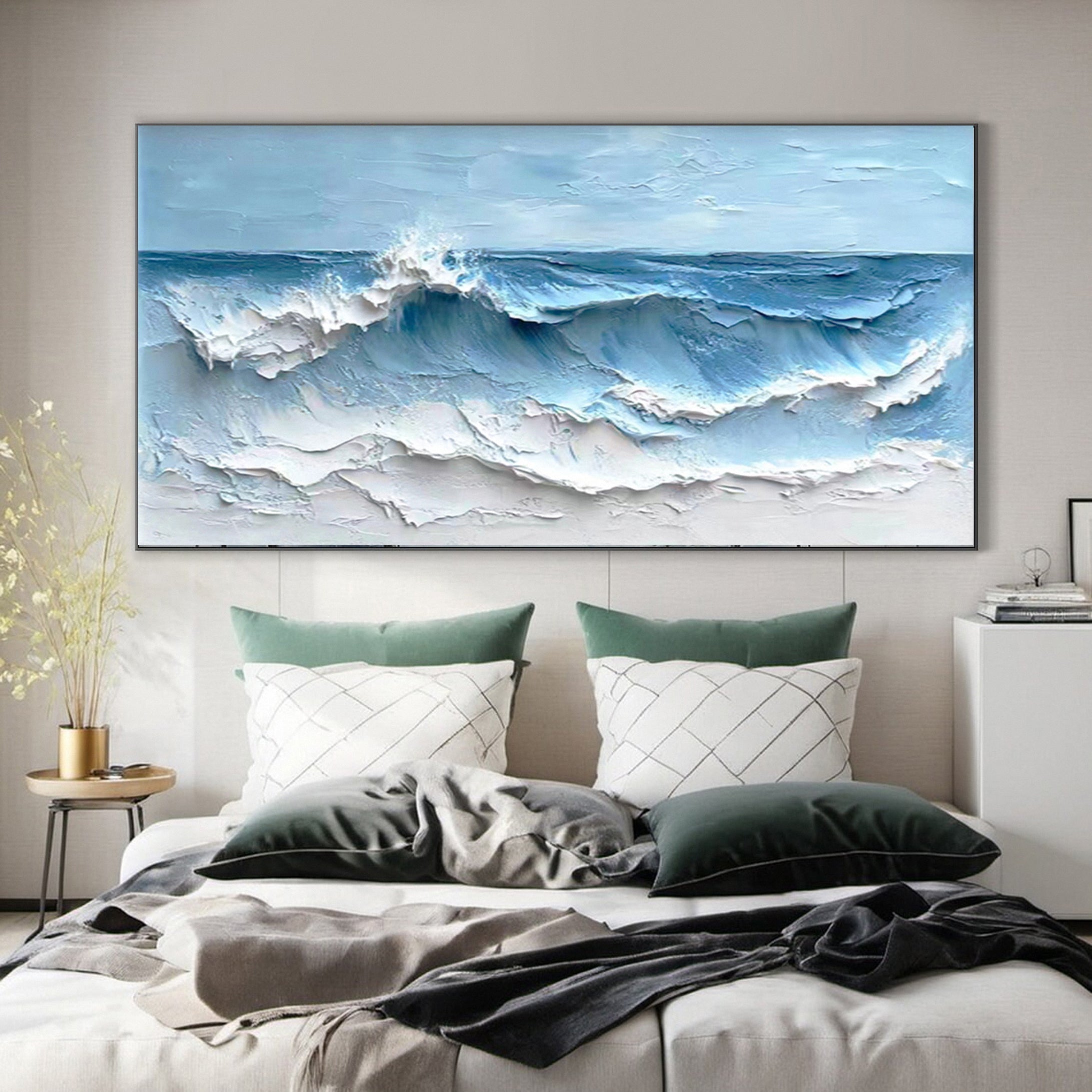 Crashing Waves Textured Artwork Luxurious Ocean Wall Canvas #OS 014