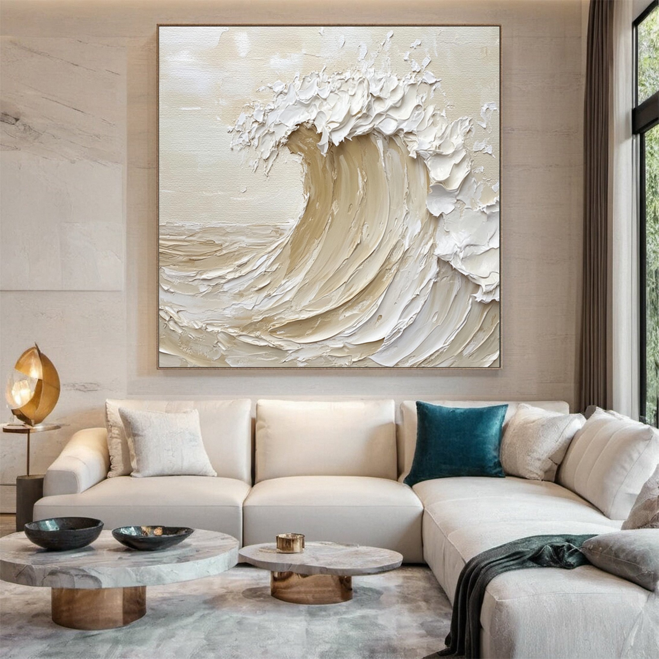 Neutral Toned Wave Large Ocean Textured Wall Art #OS 046