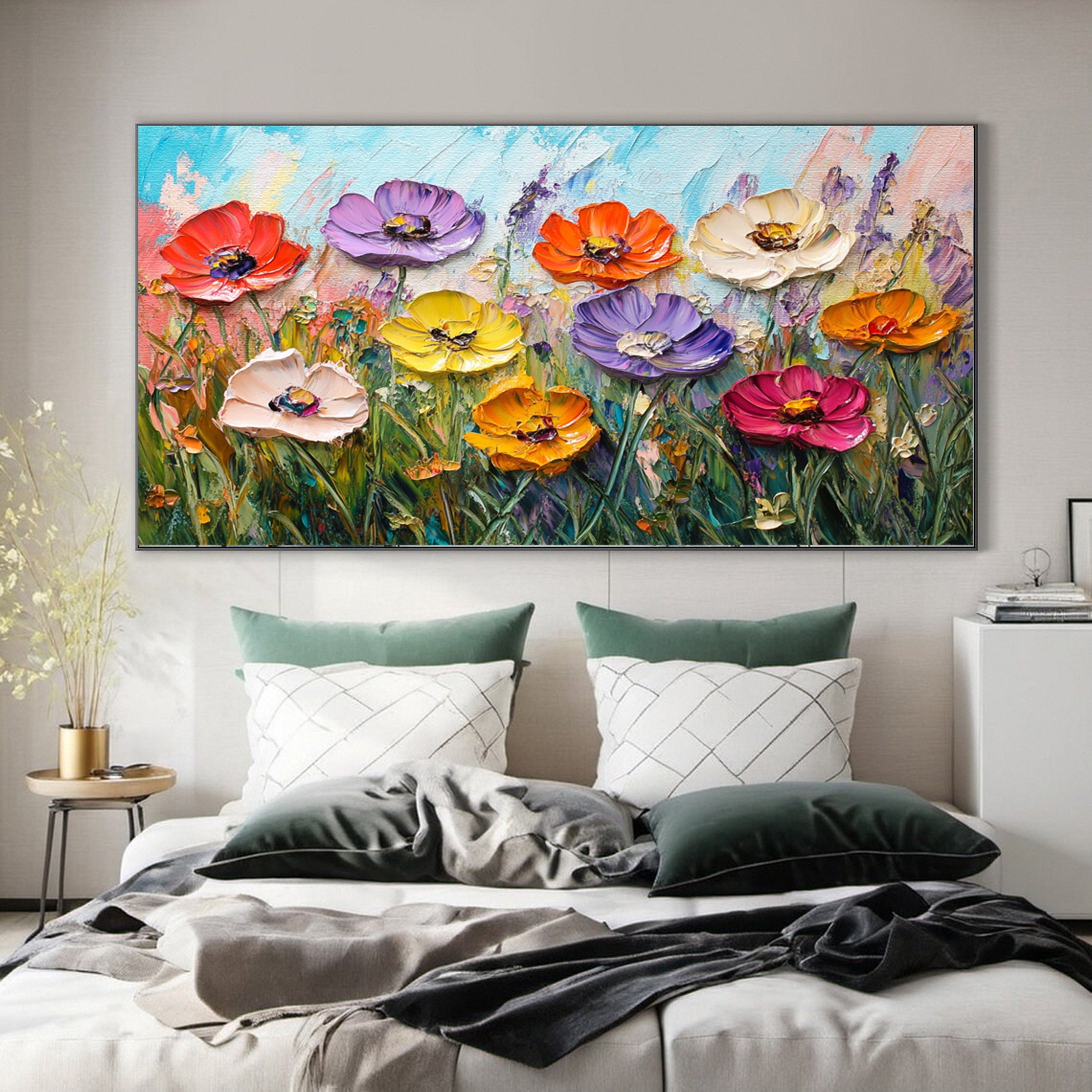 Bloom Horizon Textured Floral Oil Painting Colorful Wall Art #FT 024