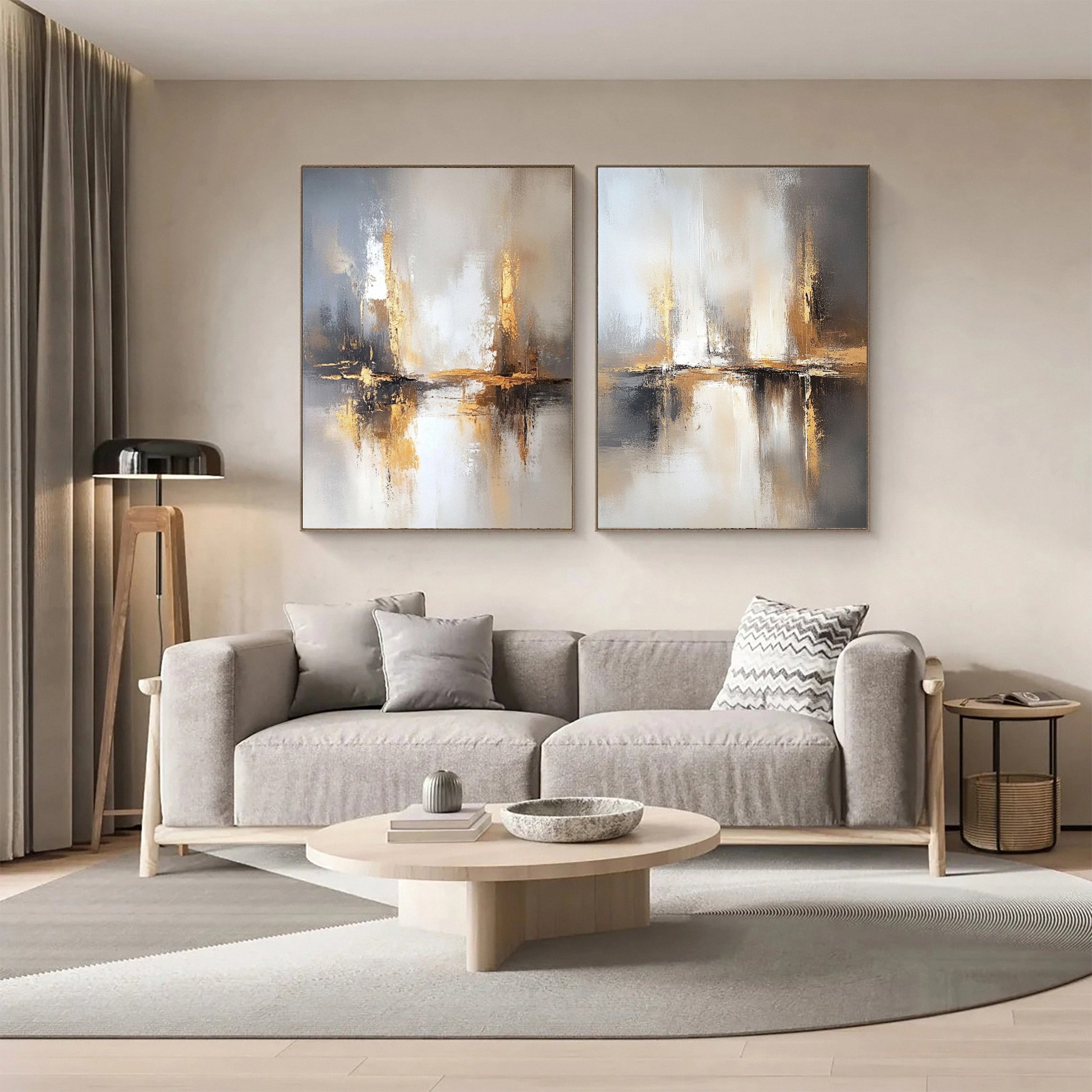 Golden Reflections Luxurious Large Abstract Art Set Of 2 #APS 003