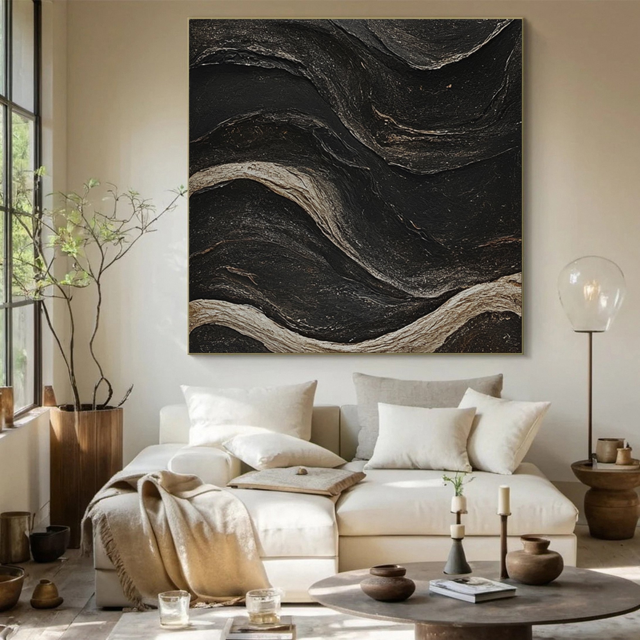 Sleek Elegance Contemporary Large Black Textured Wall Art #MMA 132