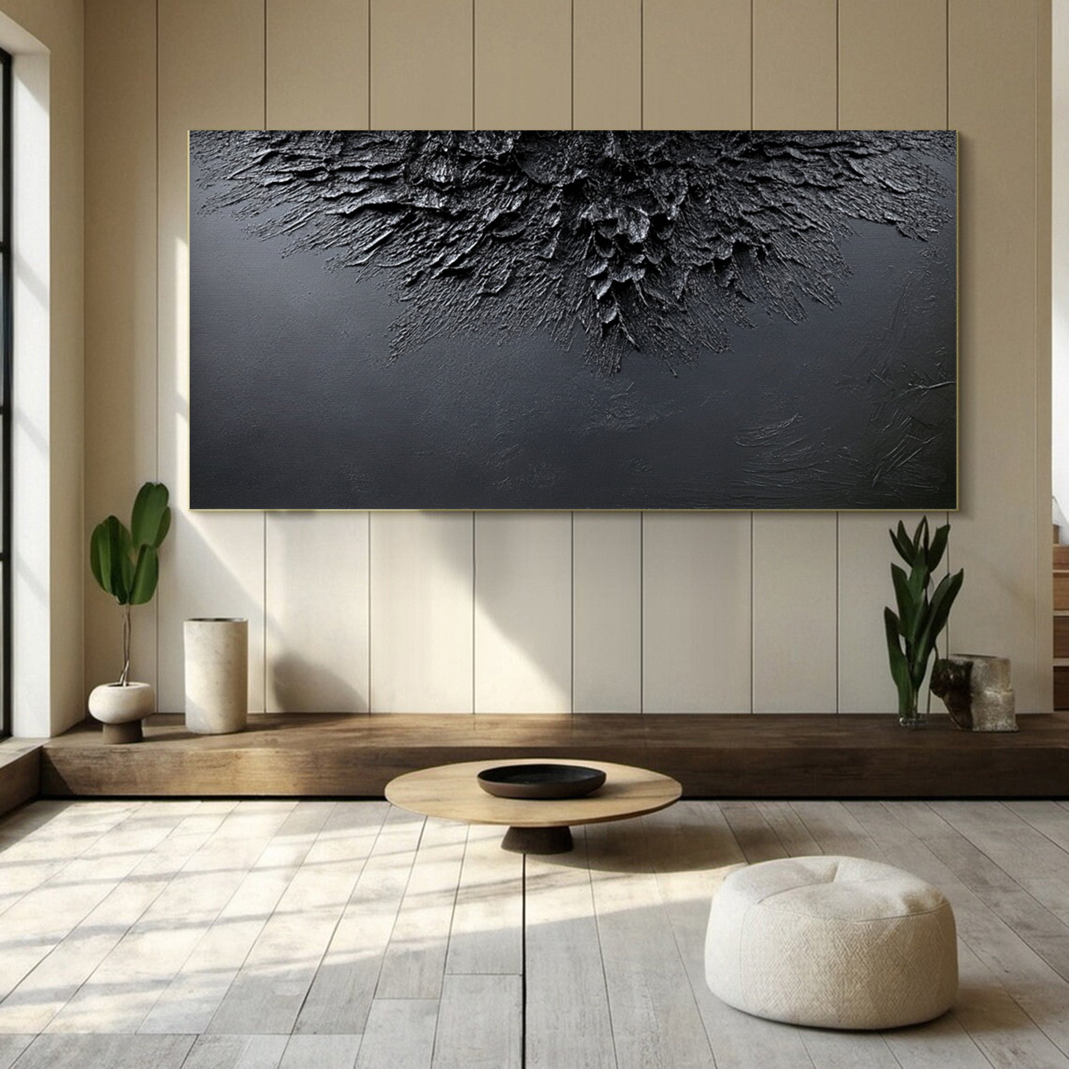 Luxurious Depths Large Black Textured Abstract Canvas Art #MMA 114