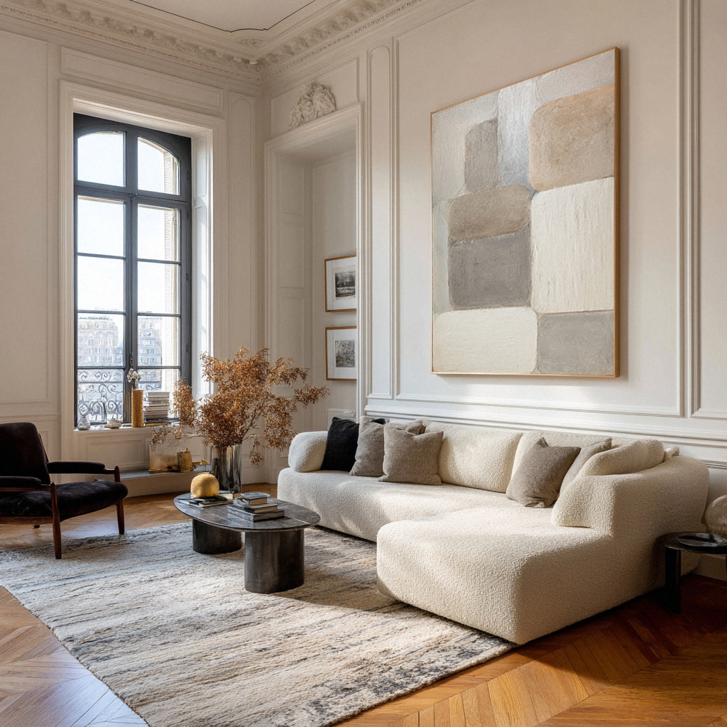 Large Beige & Gray Block Abstract Painting #AG 016