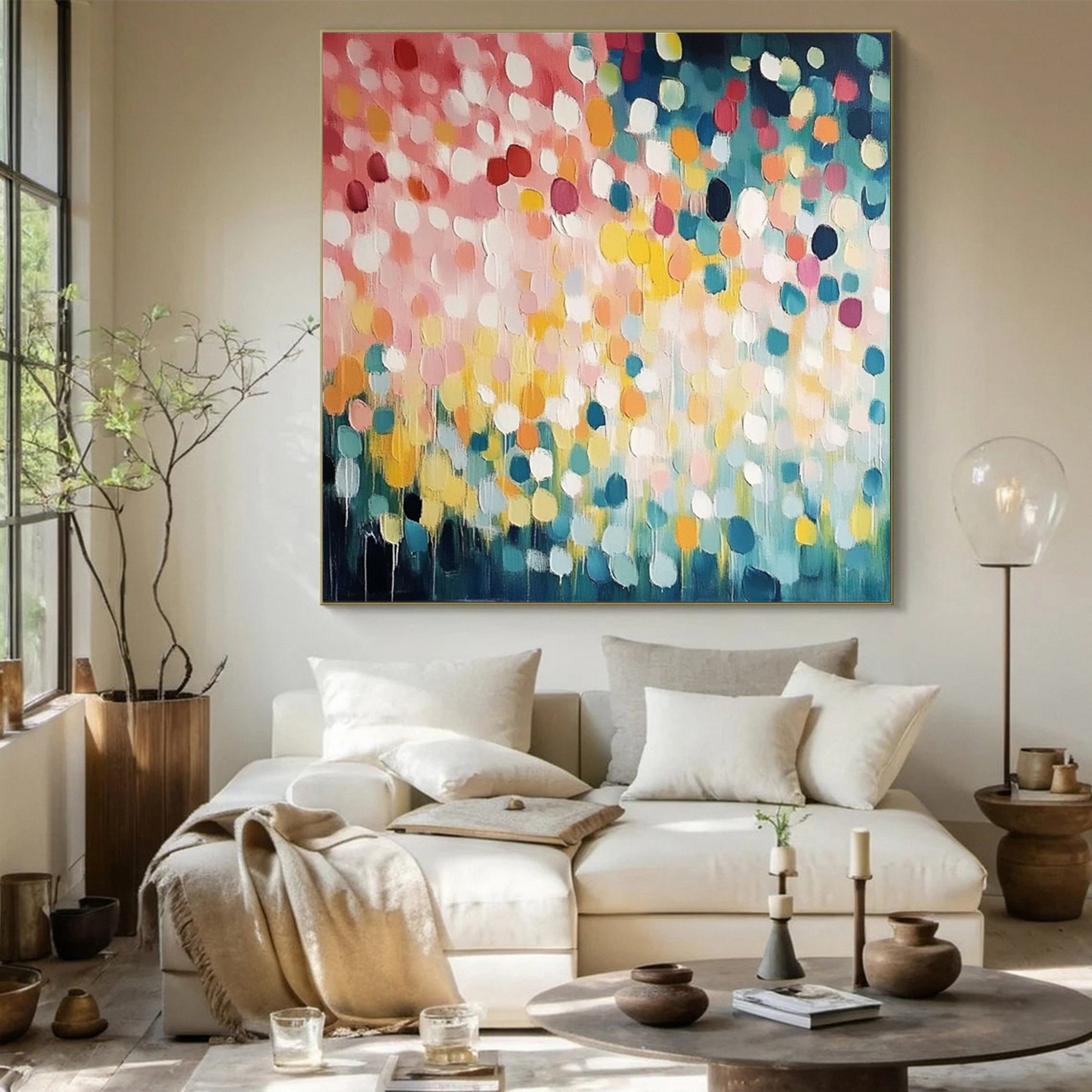 Vibrant Drip Large Colorful Dot Painting Modern Wall Art #MMA 156