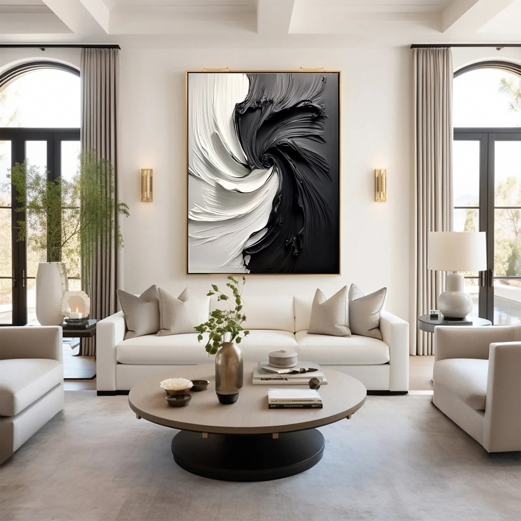 Modern Large Black & White Textured Wall Art #MMA 154