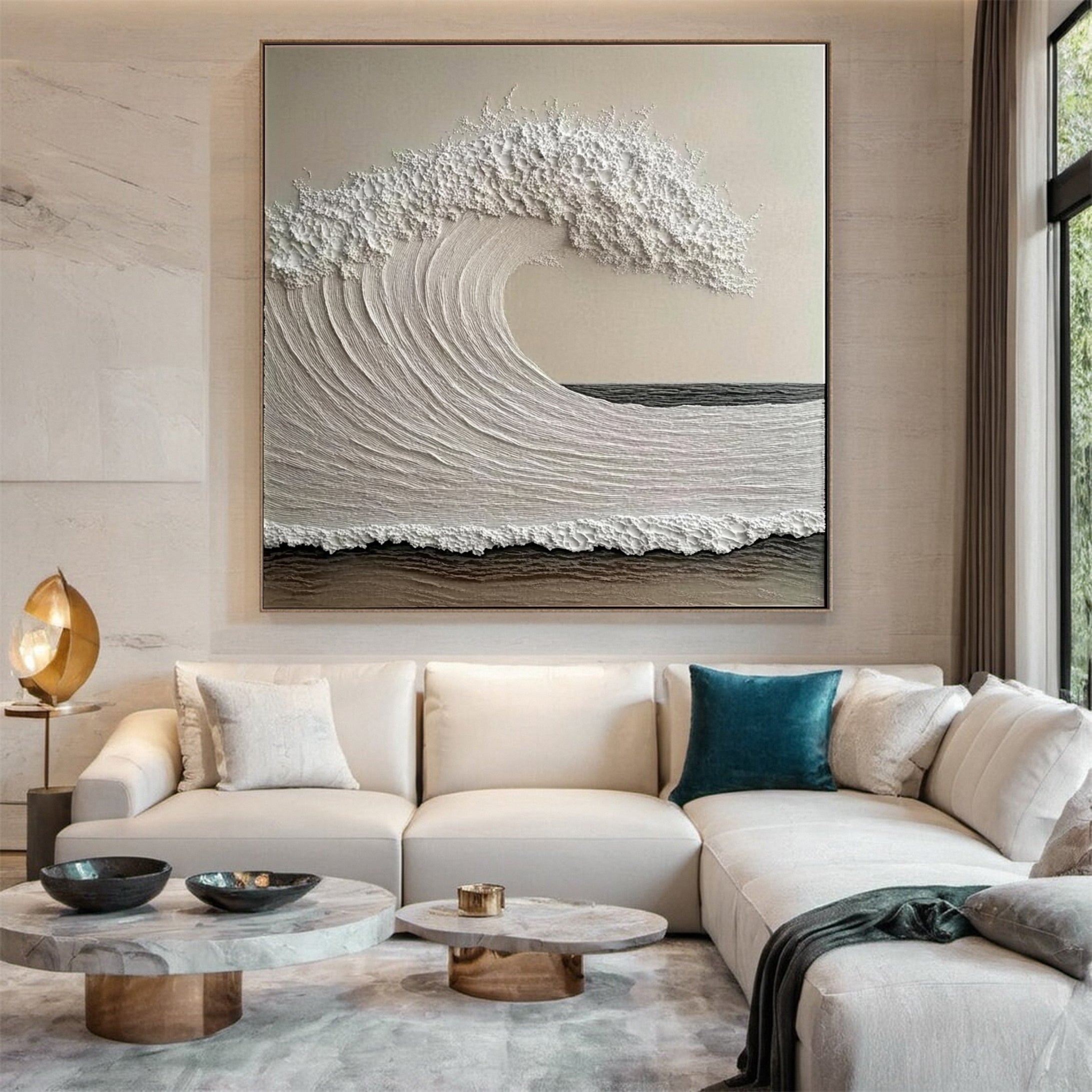 Neutral Toned Wave Large Ocean Textured Wall Art #OS 047