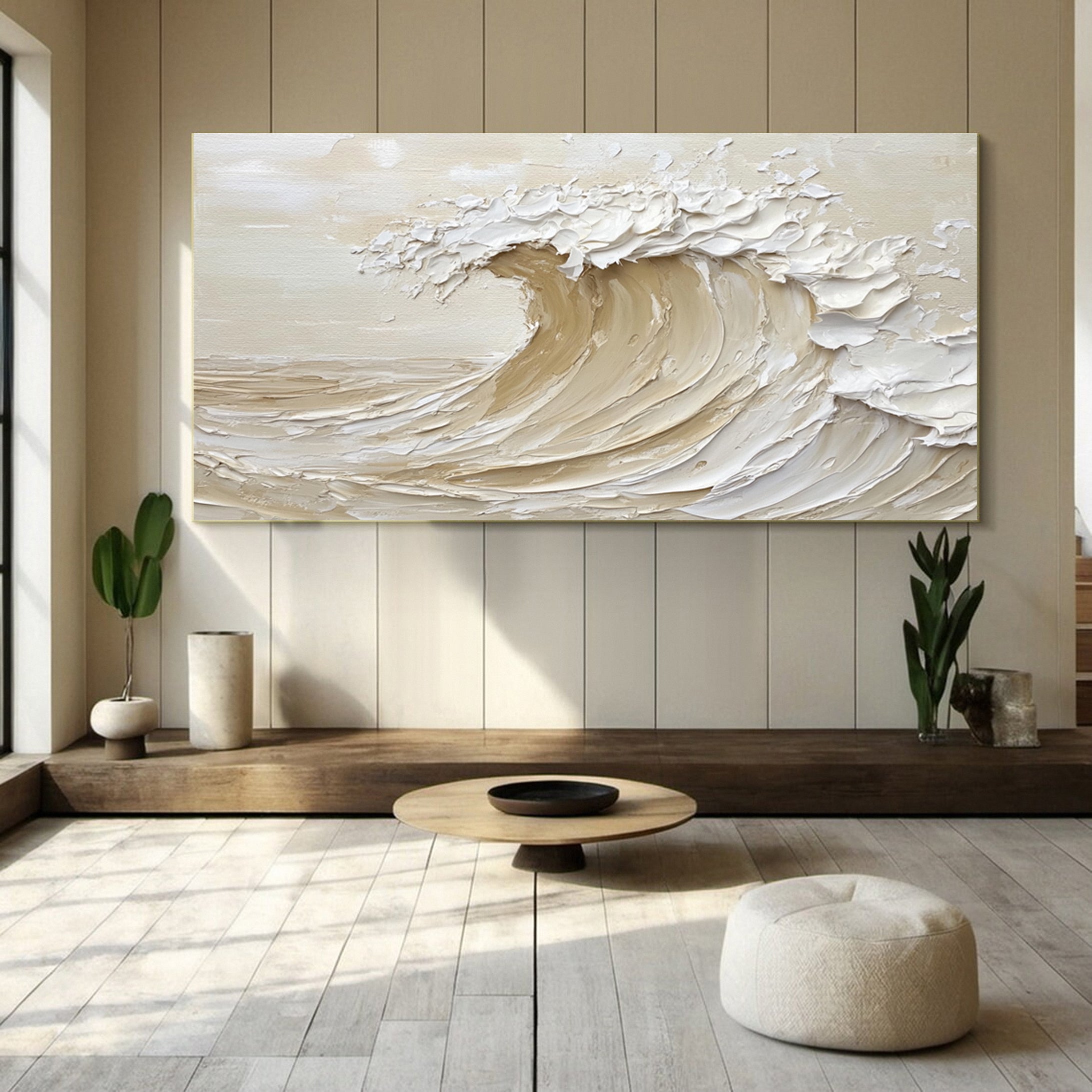 Neutral Toned Wave Large Ocean Textured Wall Art #OS 045