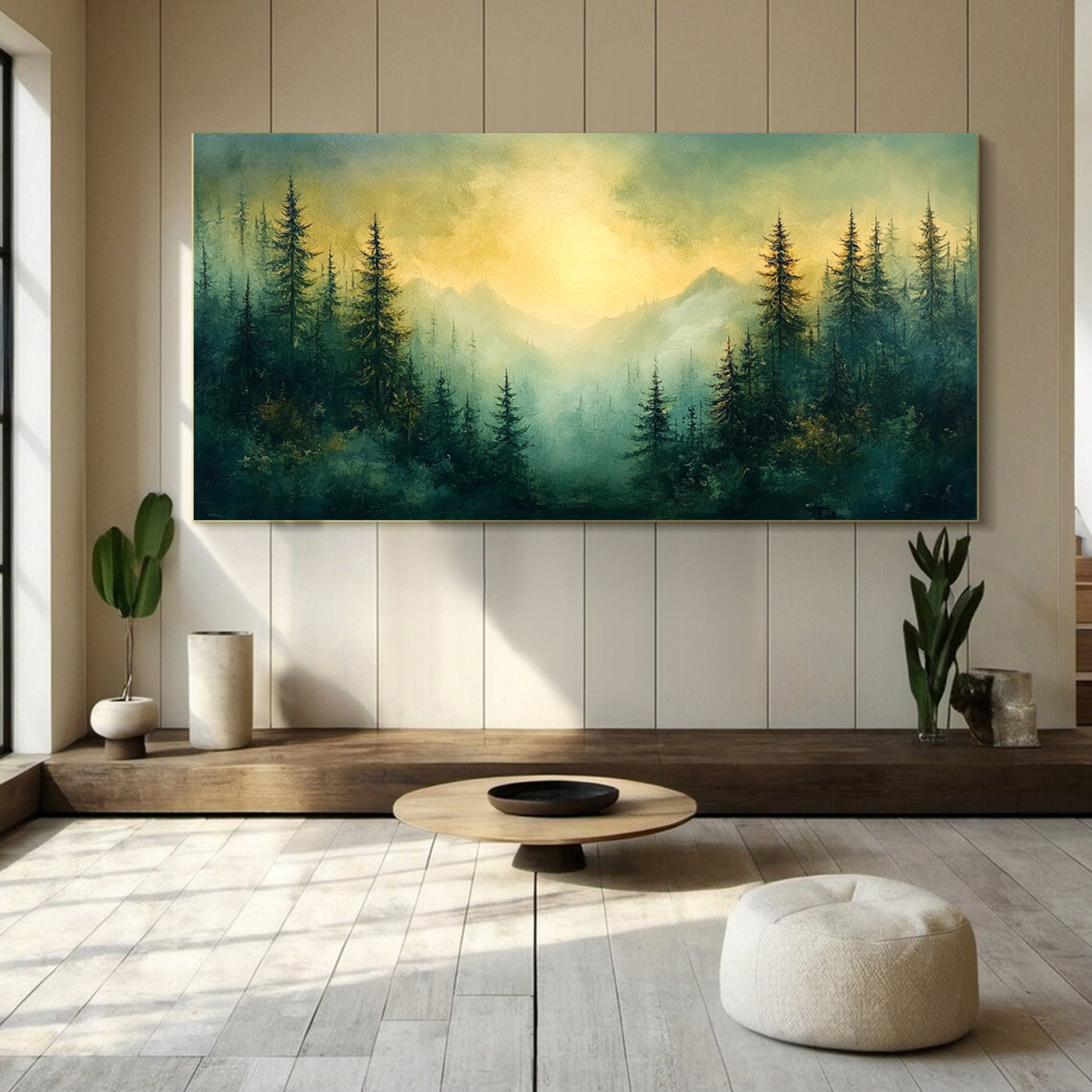 Mystic Mountains Serene Forest Landscape Canvas Wall Art #FT 035