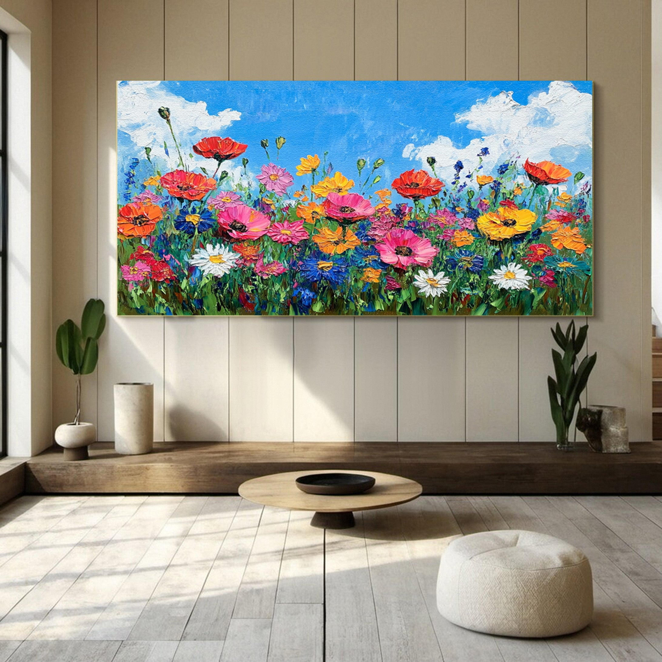 Bloom Horizon Textured Floral Oil Painting Colorful Wall Art #FT 023