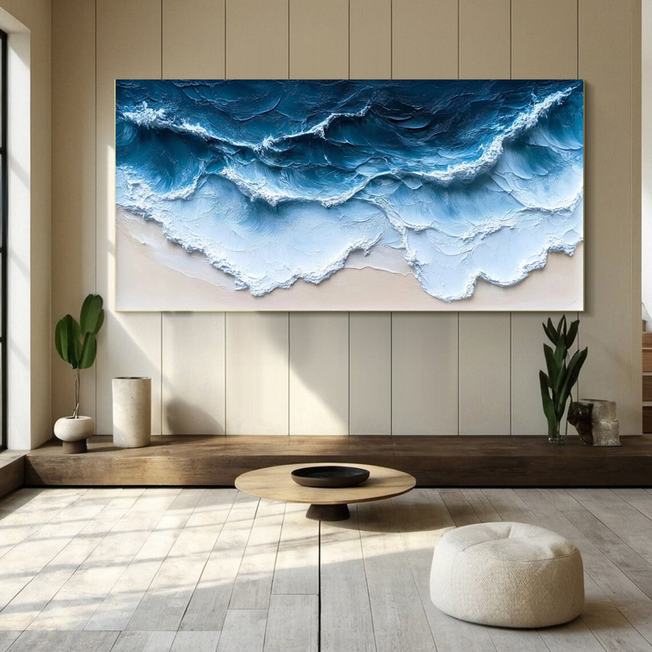 Crashing Waves Textured Artwork Luxurious Ocean Wall Canvas #OS 013