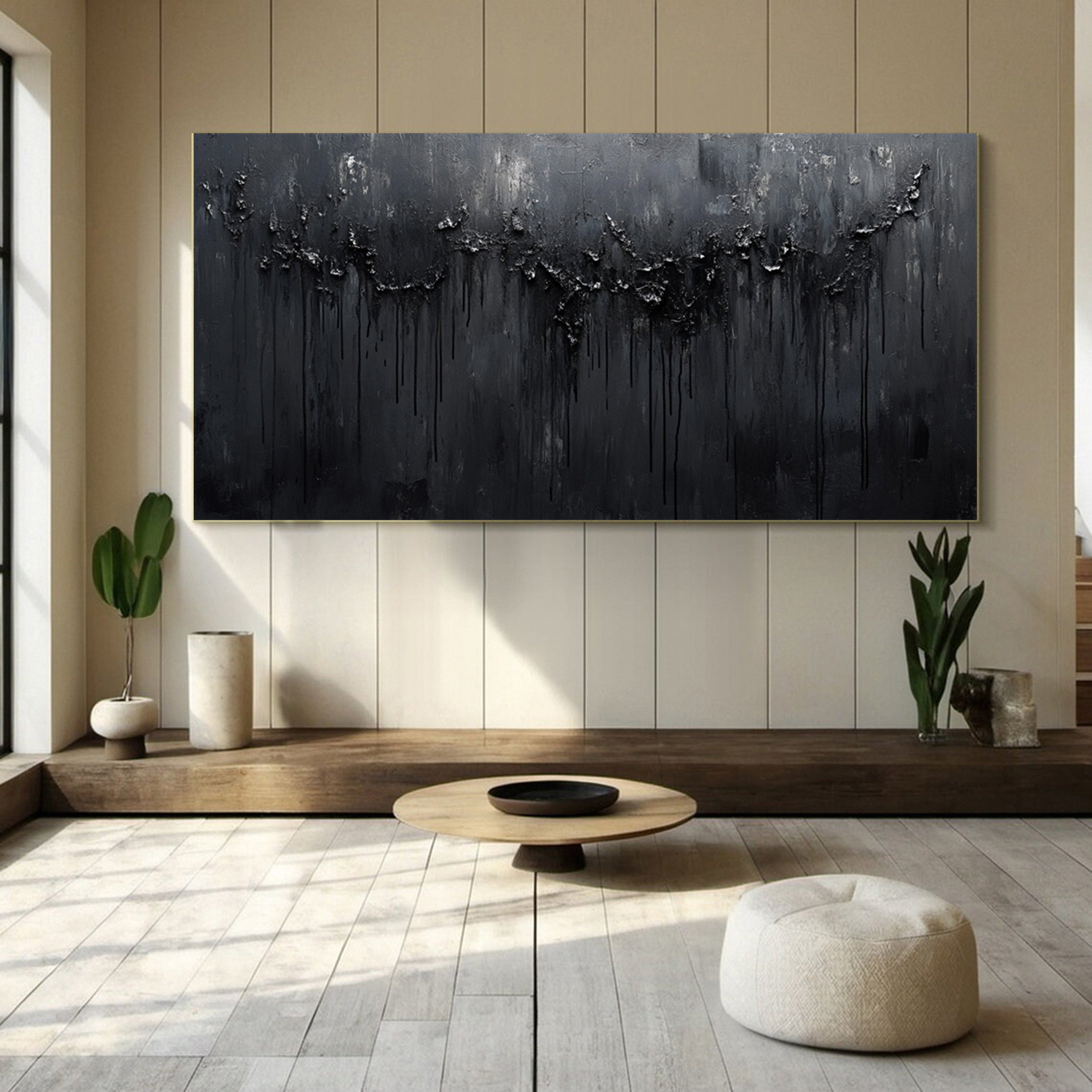 Luxurious Depths Large Black Textured Abstract Canvas Art #MMA 112