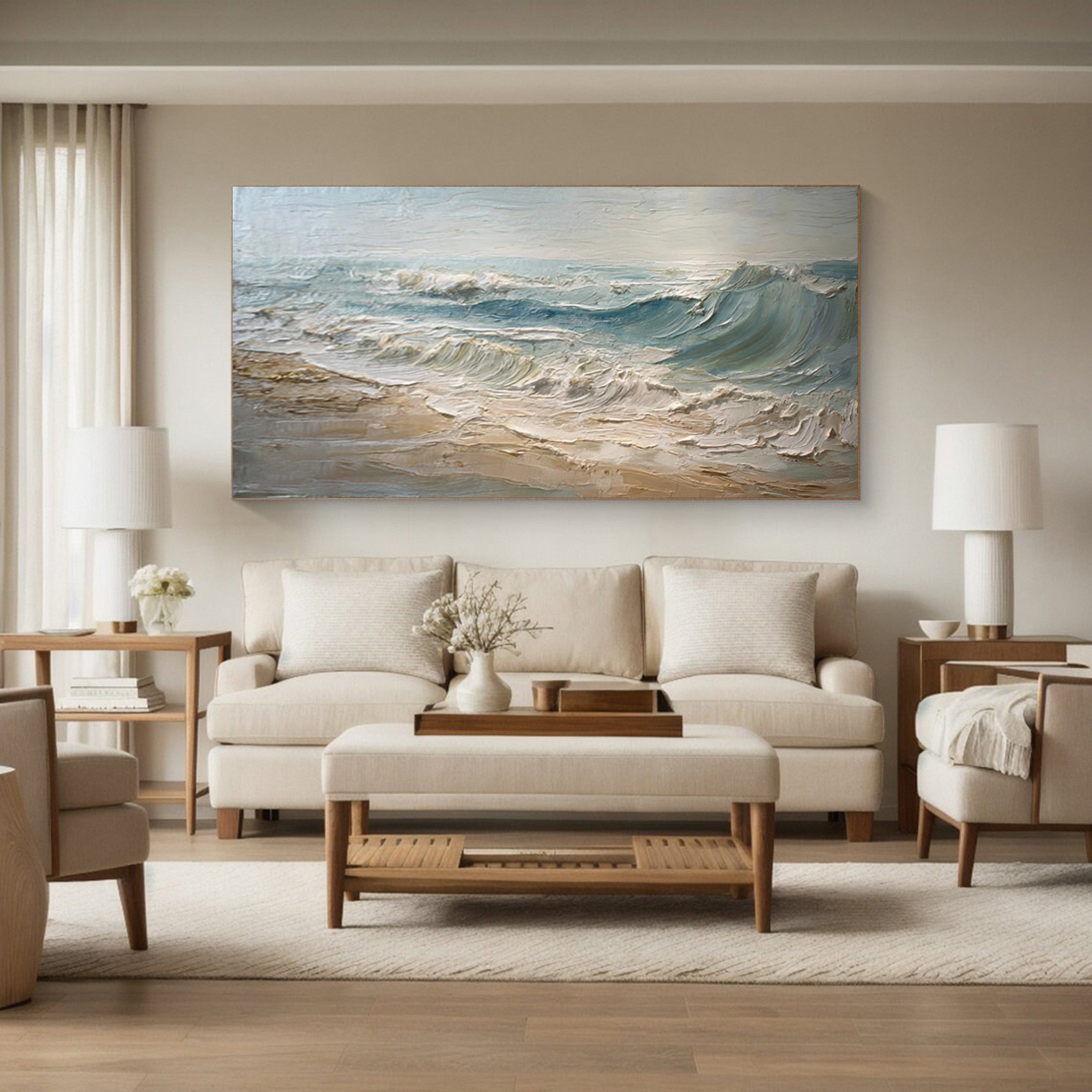 Textured Seascape Canvas Art Modern Coastal Decor #AG 041