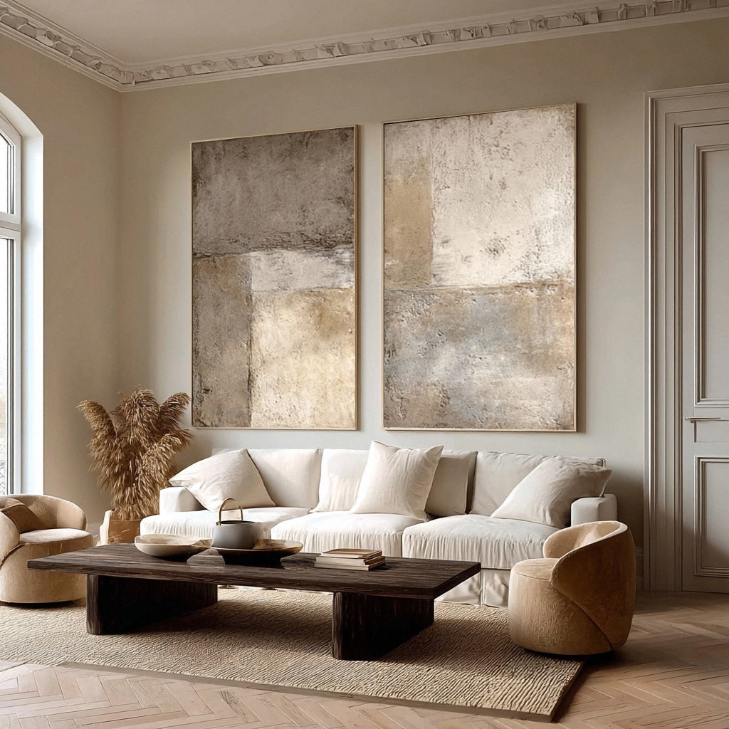 Oversized White Relief Wall Art Panels Set Of 2 #AG 017