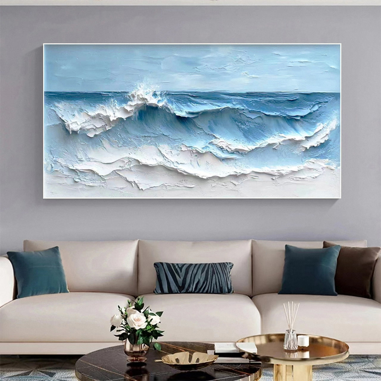 Crashing Waves Textured Artwork Luxurious Ocean Wall Canvas #OS 014