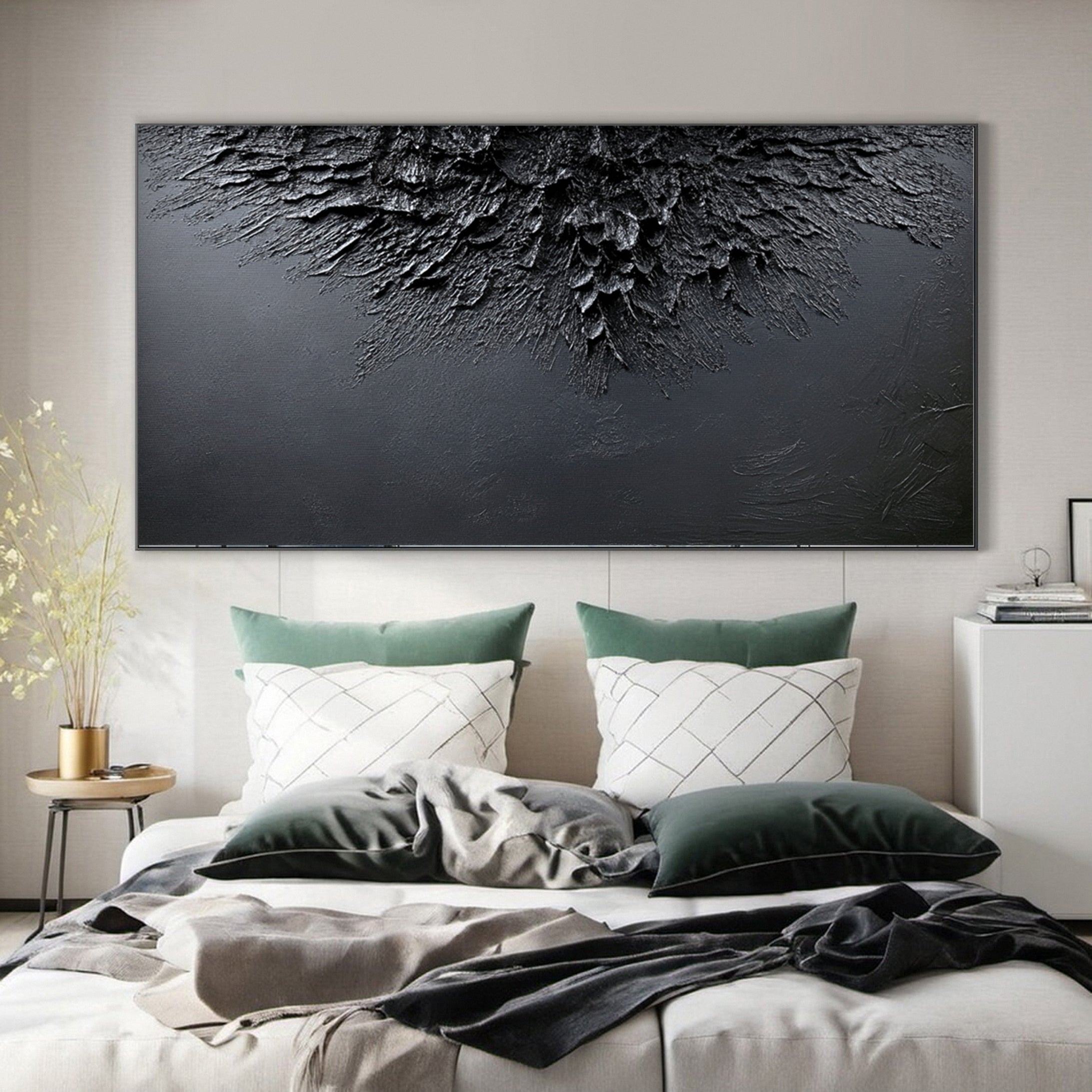 Luxurious Depths Large Black Textured Abstract Canvas Art #MMA 114