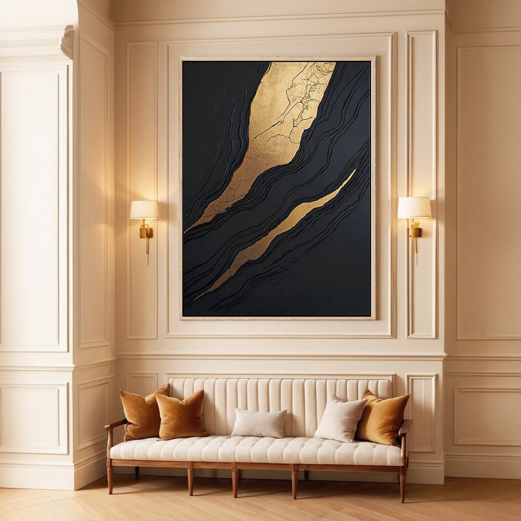 Golden Sway Chic Black and Gold Large Textured Wall Art #MMA 129