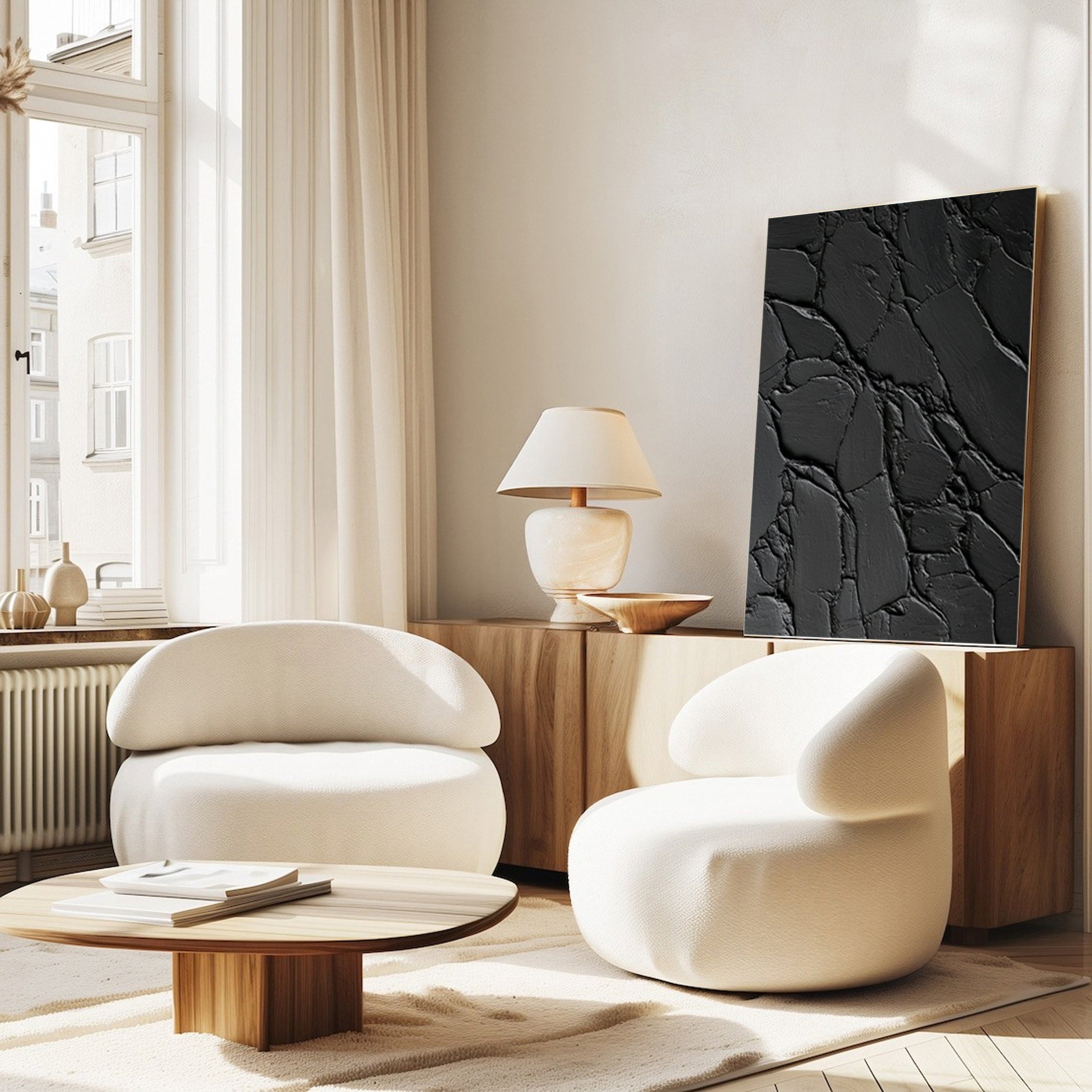 Sleek Elegance Contemporary Large Black Textured Wall Art #MMA 119