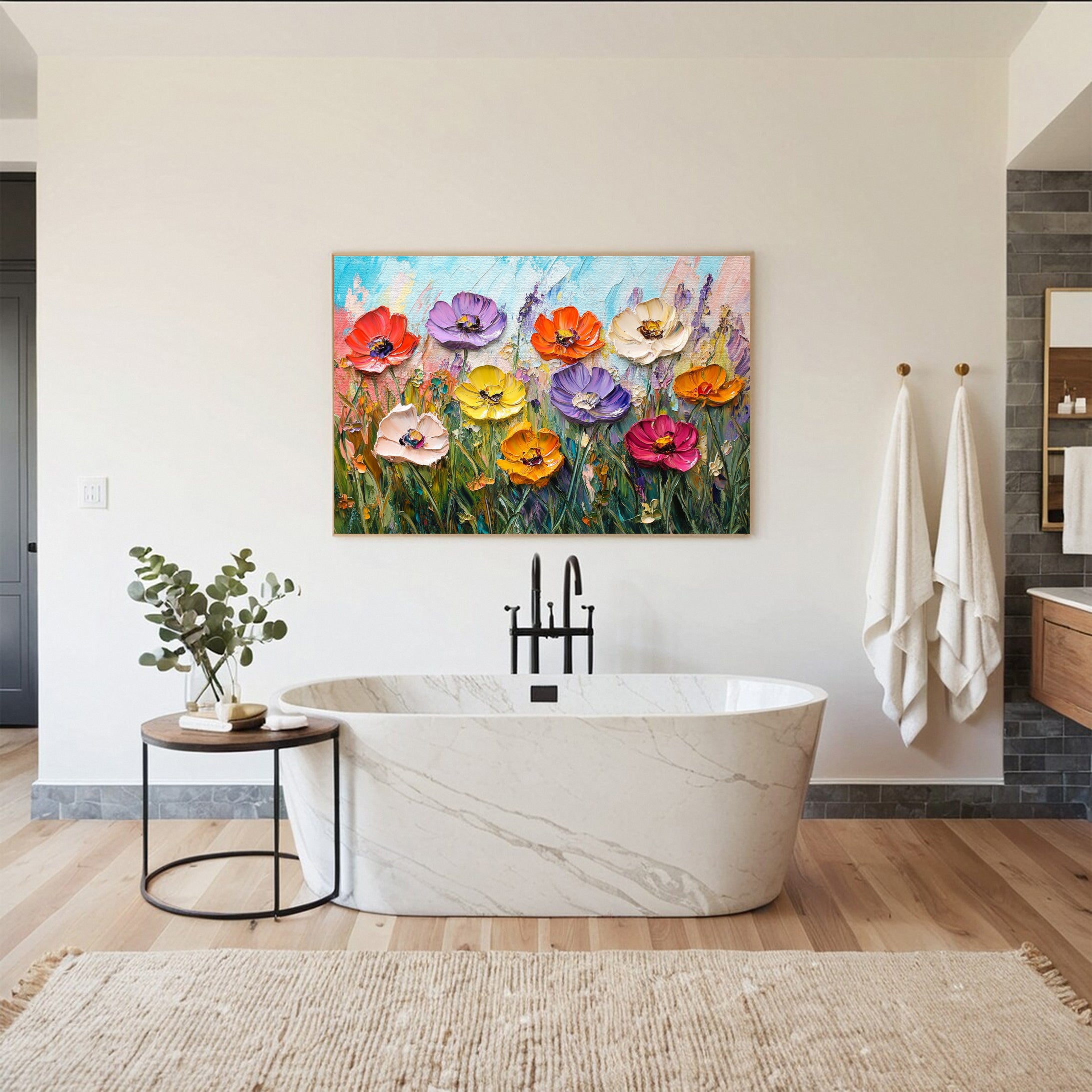 Bloom Horizon Textured Floral Oil Painting Colorful Wall Art #FT 024