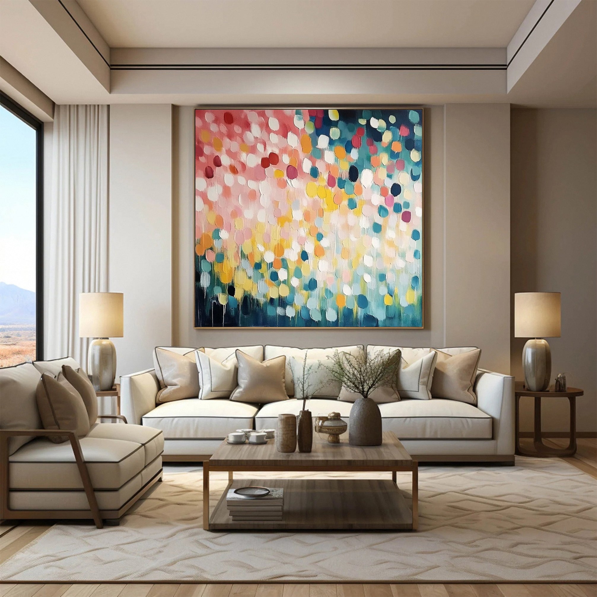 Vibrant Drip Large Colorful Dot Painting Modern Wall Art #MMA 156