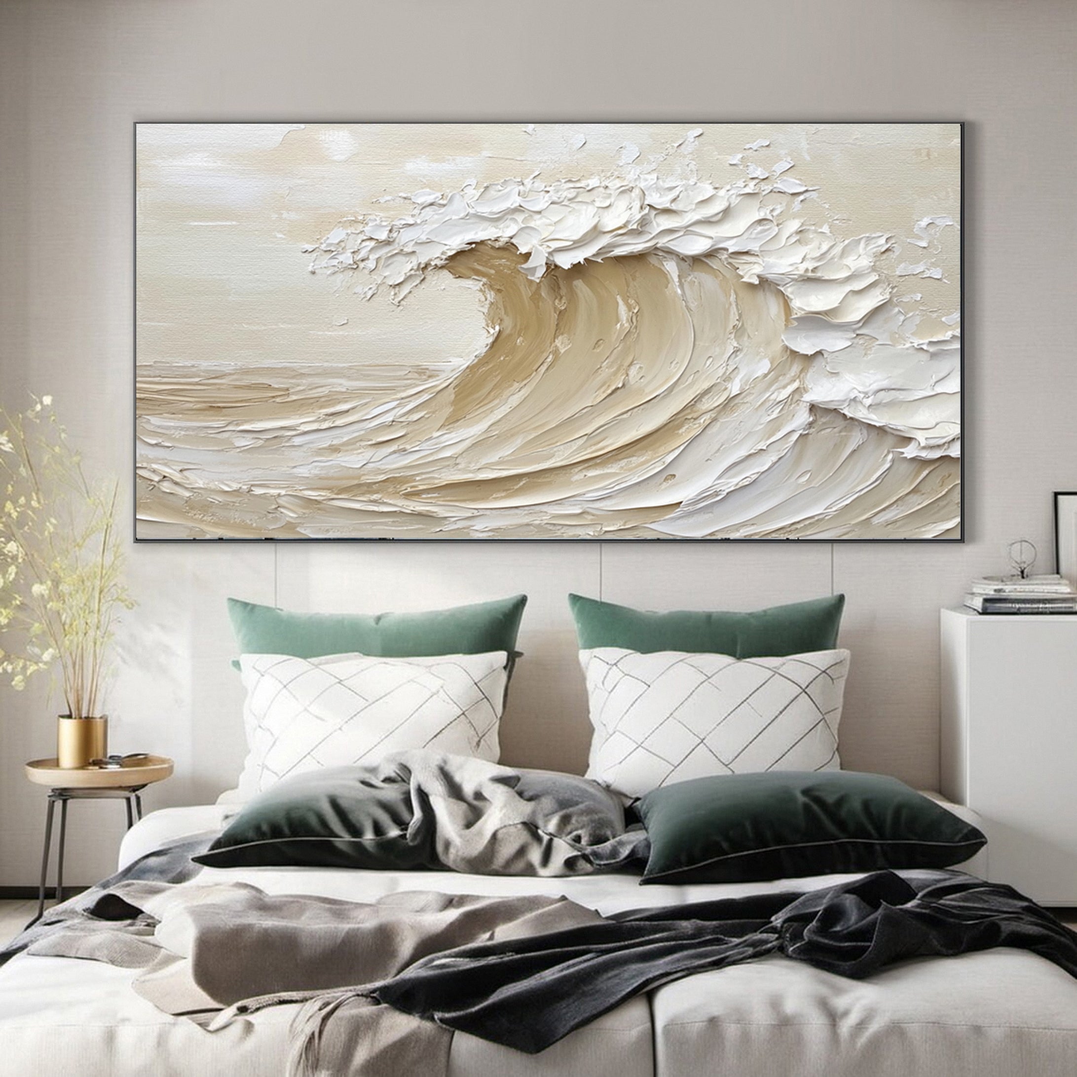 Neutral Toned Wave Large Ocean Textured Wall Art #OS 045