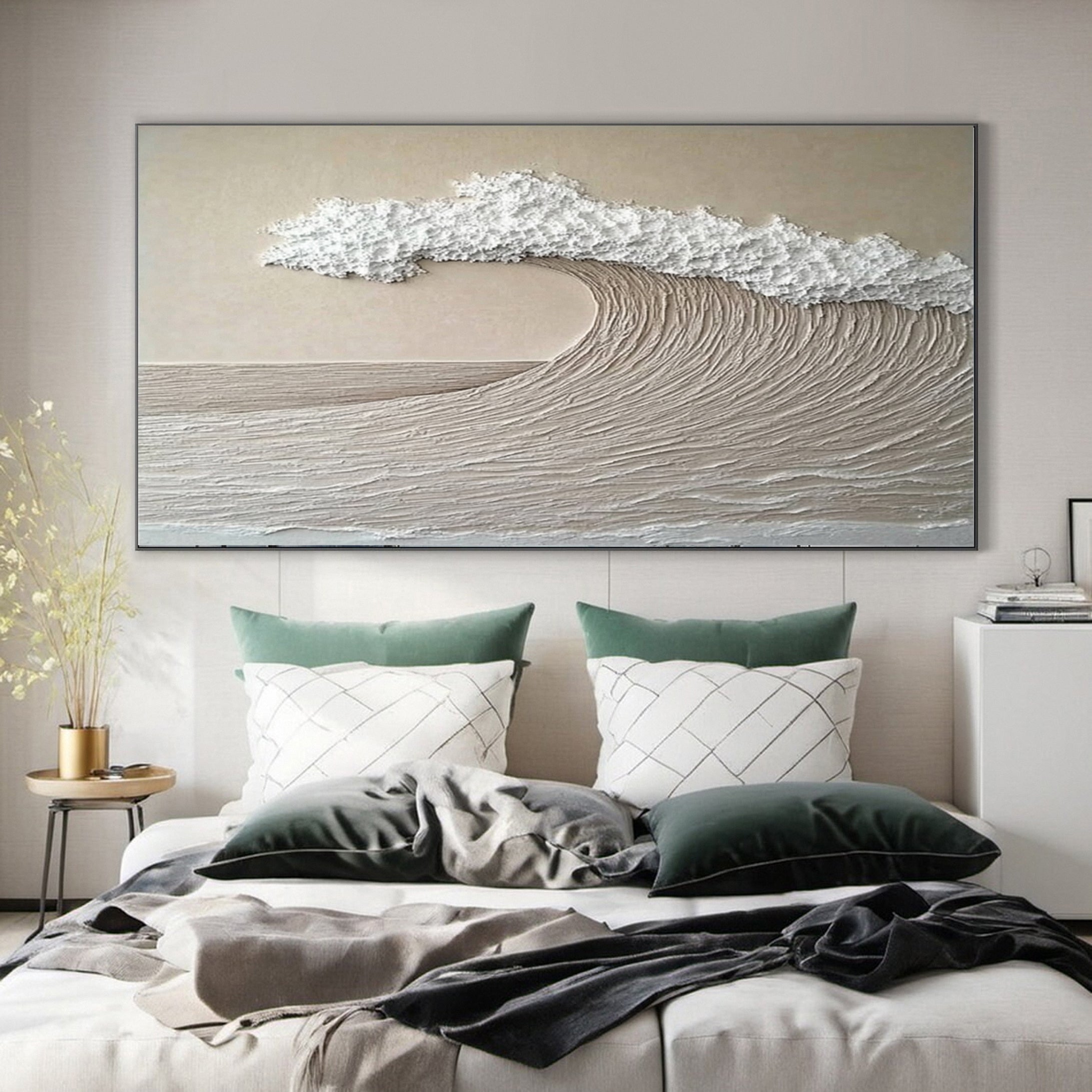 Neutral Toned Wave Large Ocean Textured Wall Art #OS 044