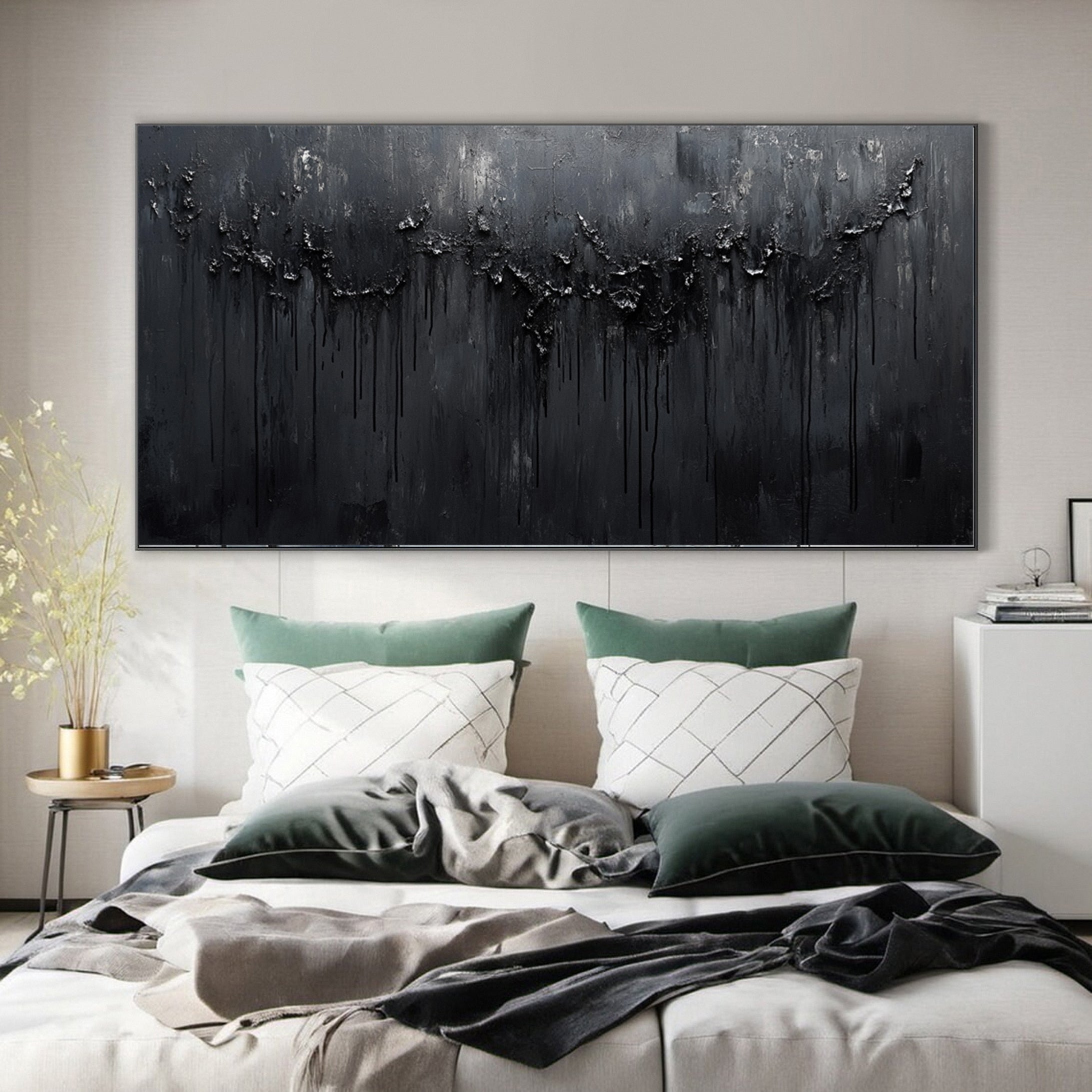 Luxurious Depths Large Black Textured Abstract Canvas Art #MMA 112