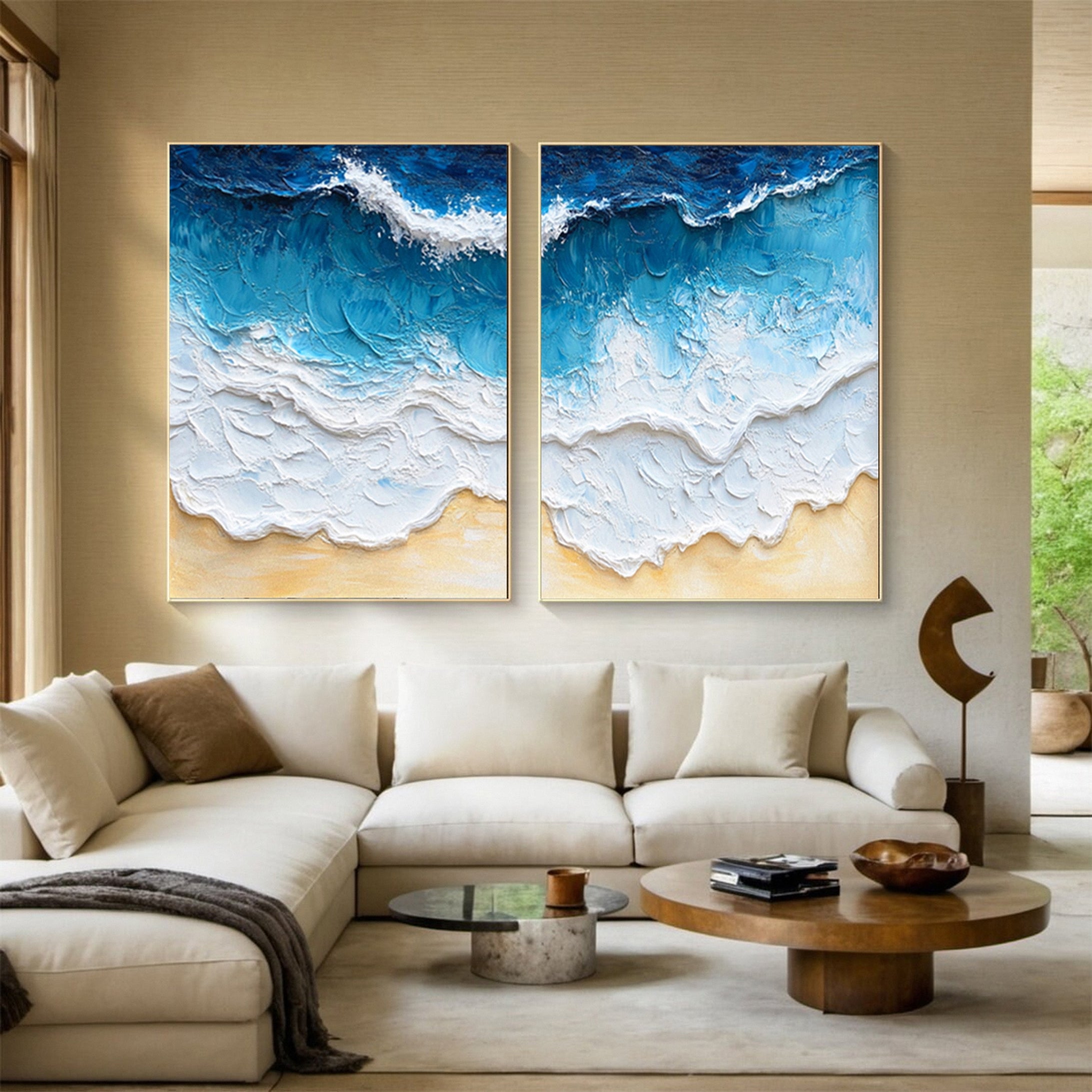 Marine Majesty Large Wall Canvas Set Captivating Sea Waves #OS 011