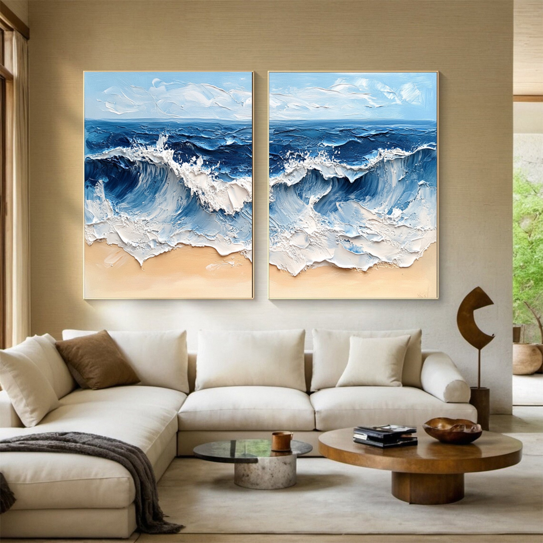 Coastal Tempest Textured Ocean Wave Art Set for Modern Living #OS 033