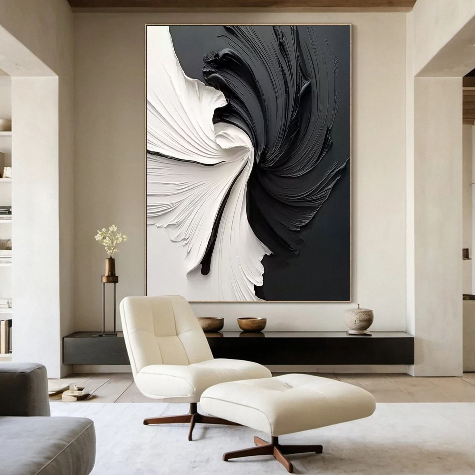 Modern Large Black & White Textured Wall Art #MMA 153