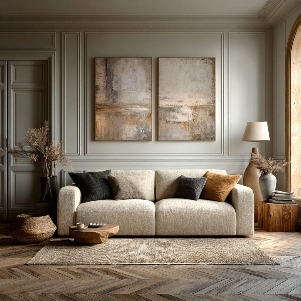 Oversized Beige & Brown Abstract Wall Art Set Of 2 #AG 014