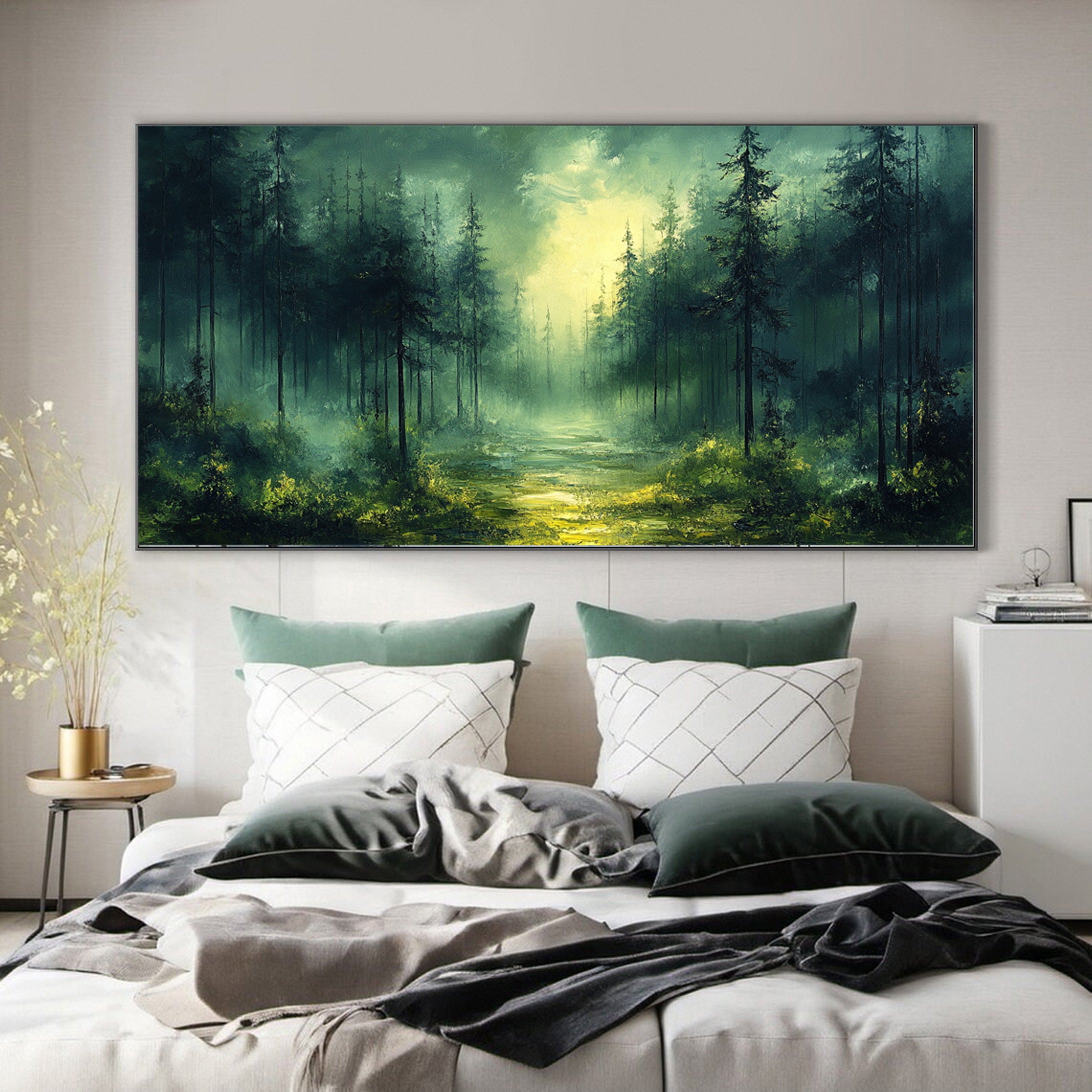 Mystic Mountains Serene Forest Landscape Canvas Wall Art #FT 036