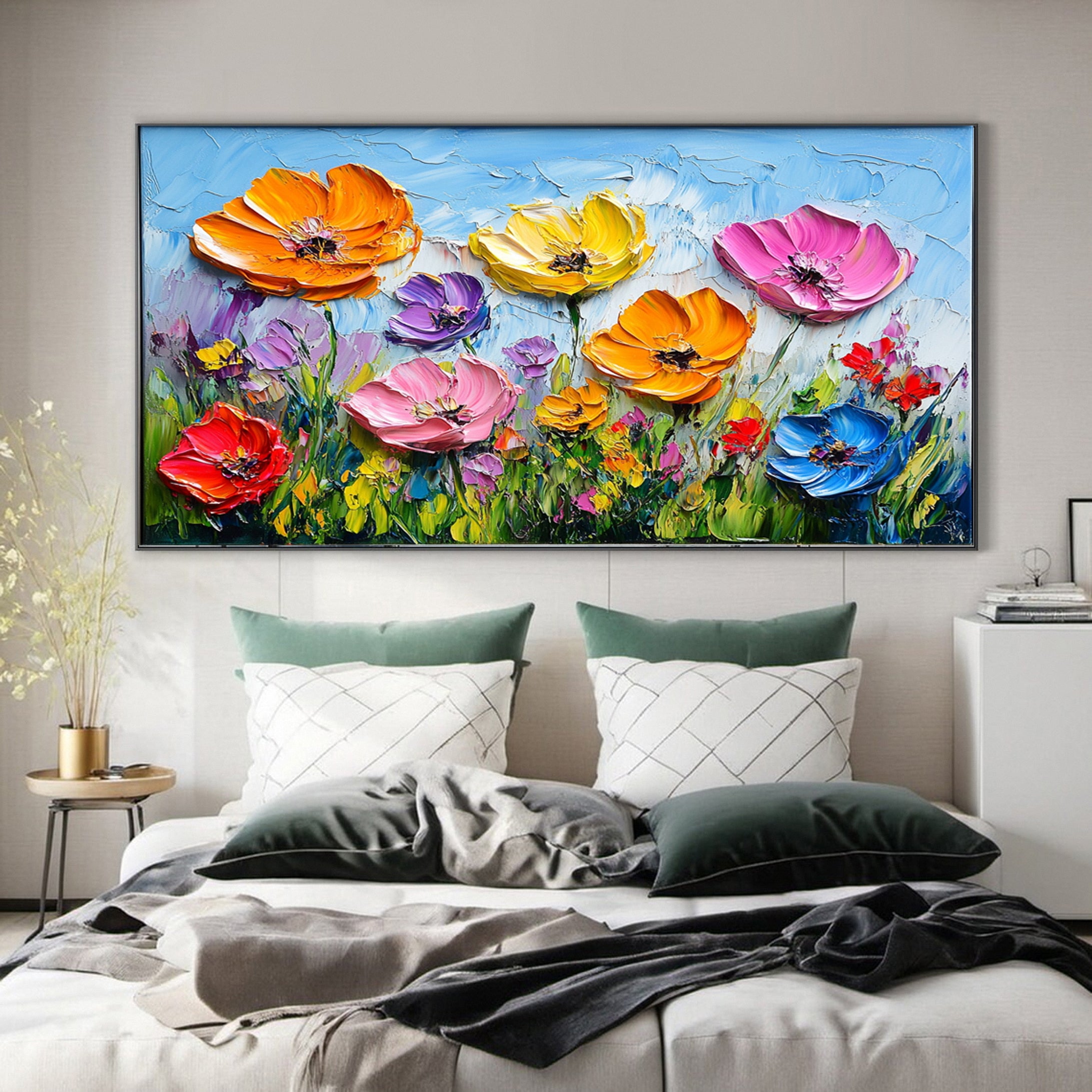 Meadow's Embrace Vibrant Flower Field Canvas Colorful Art #FT 021