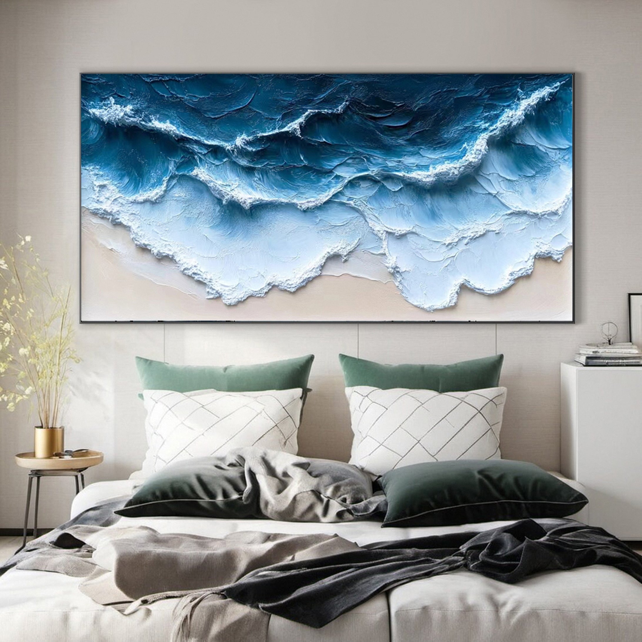 Crashing Waves Textured Artwork Luxurious Ocean Wall Canvas #OS 013